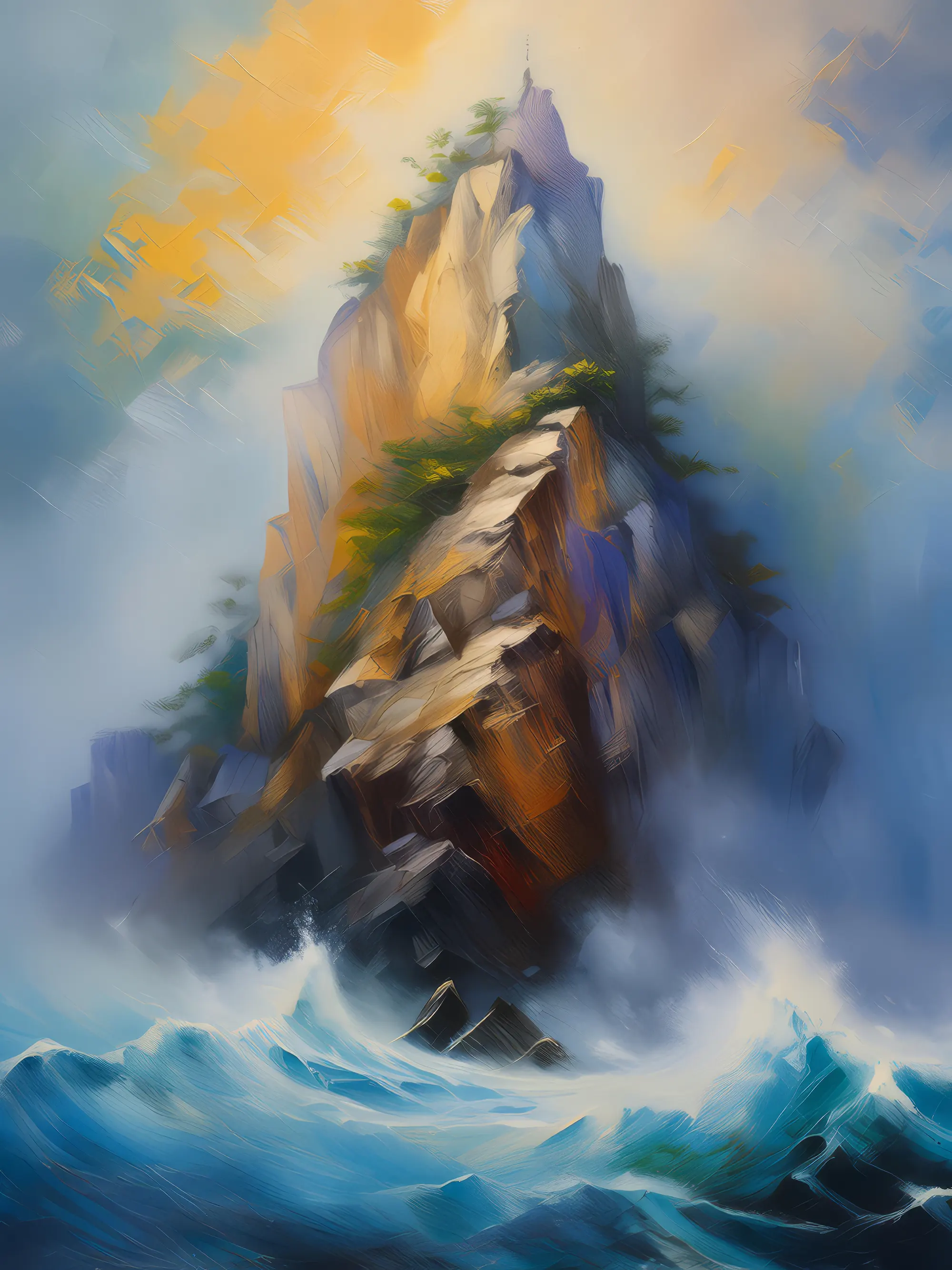 Painting: Foggy Crag Landscape