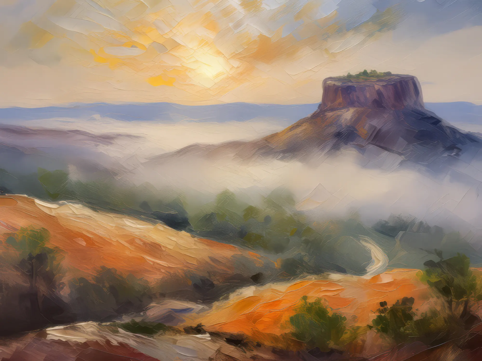 Painting: Foggy Mesa Sunrise