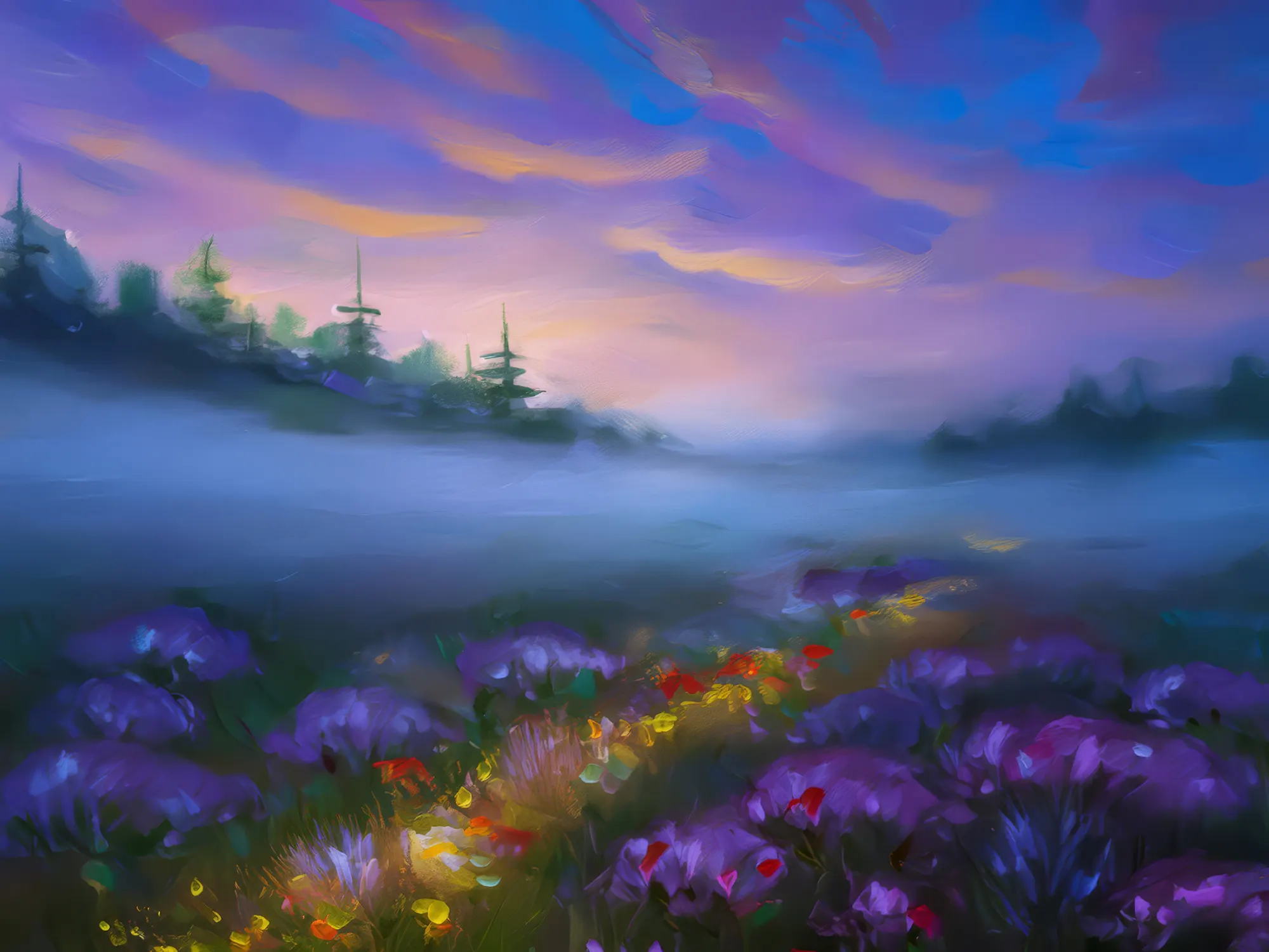 Painting: Foggy Moor at Twilight