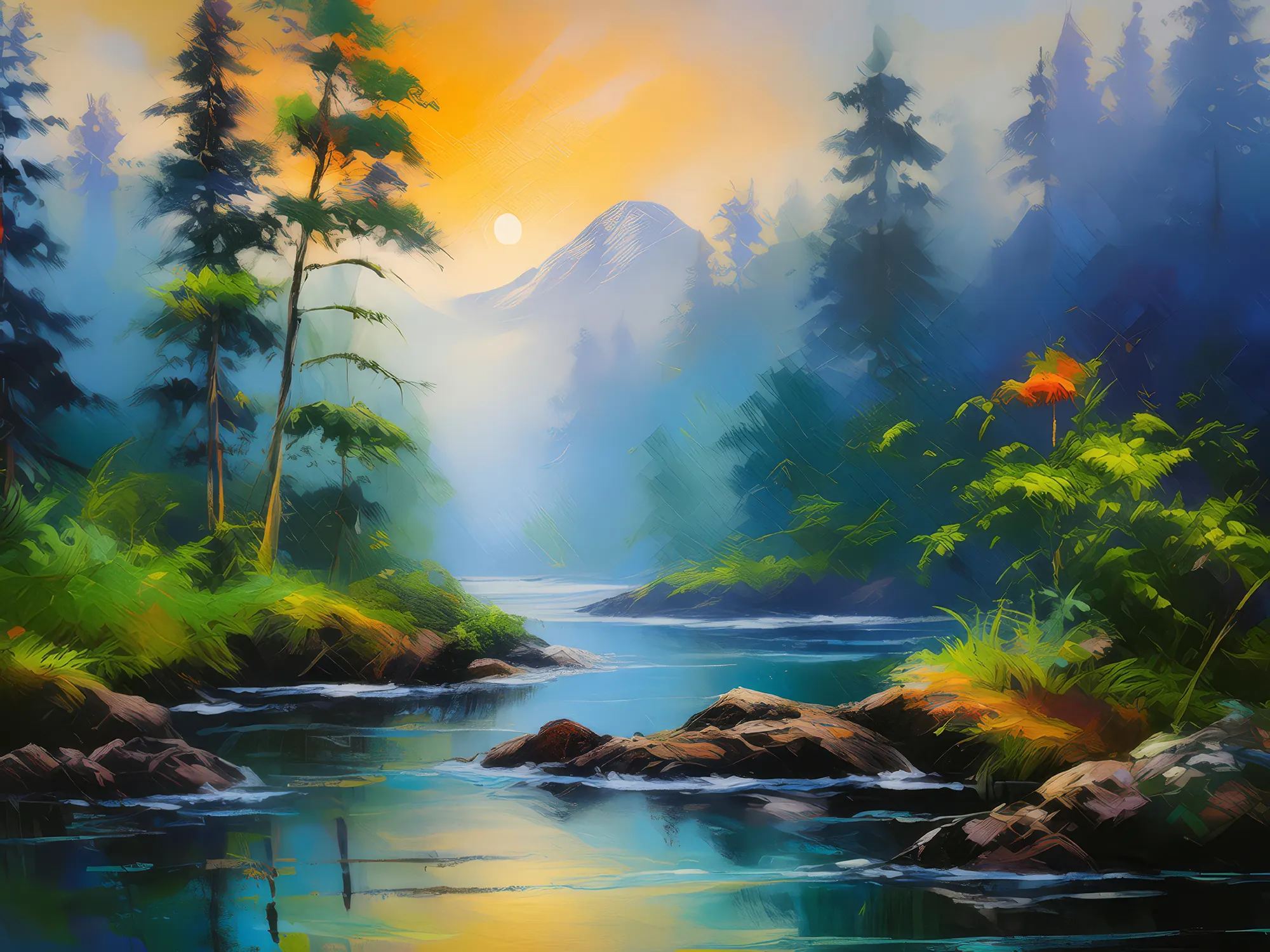 Painting: Foggy Morning Treks in Jungle