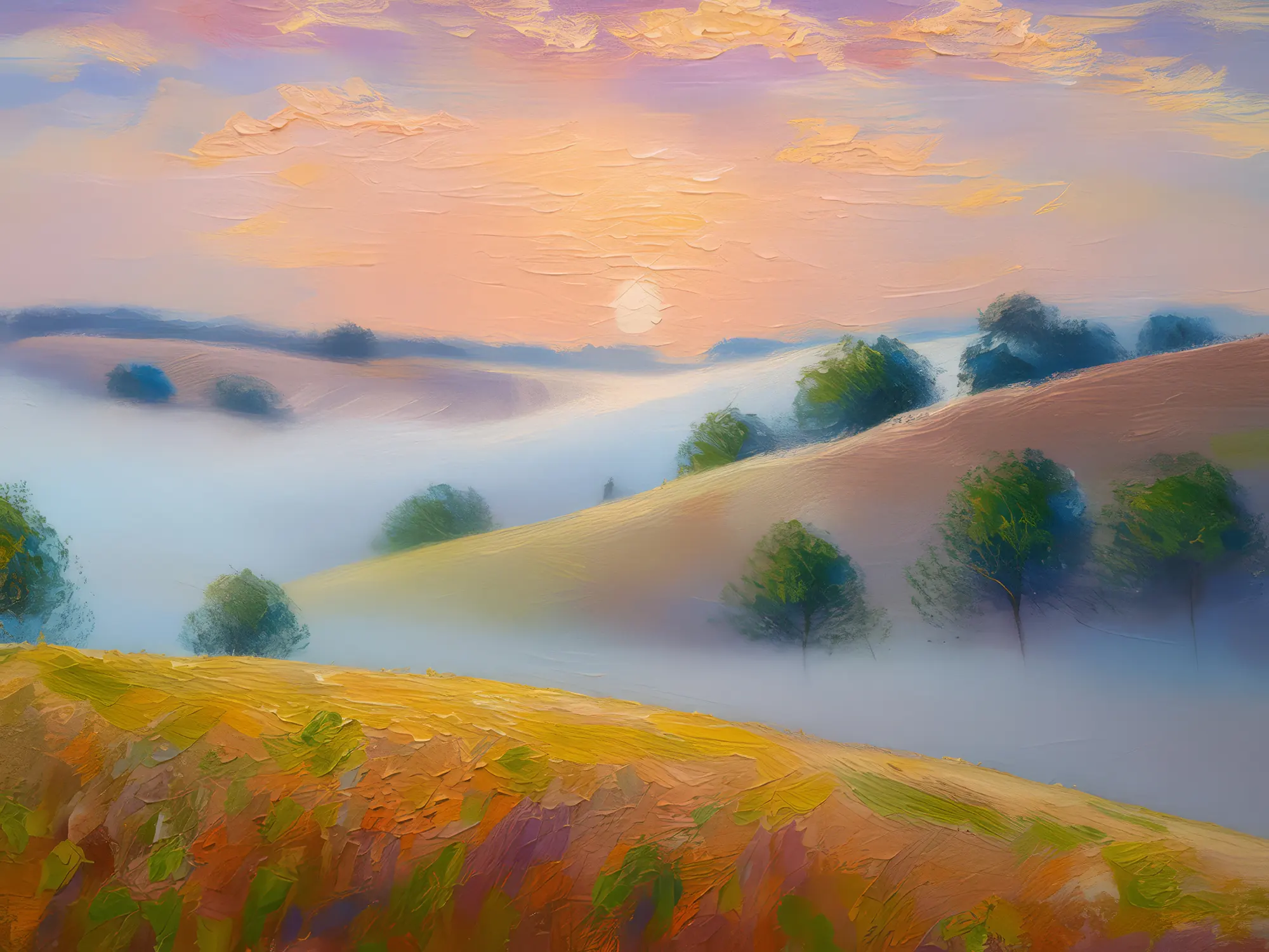 Painting: Foggy Morning on Country Hill