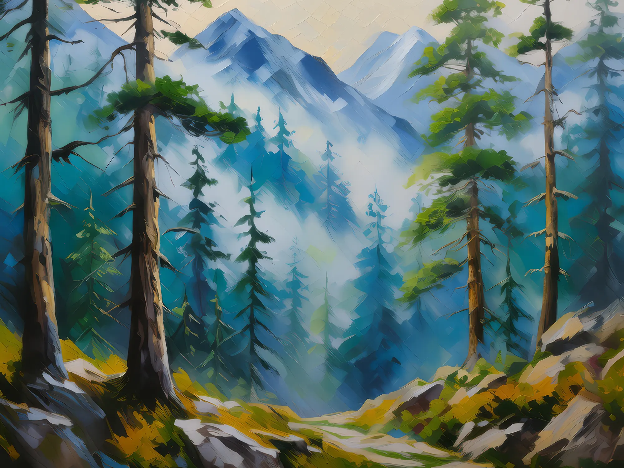 Painting: Foggy Mountain Forest