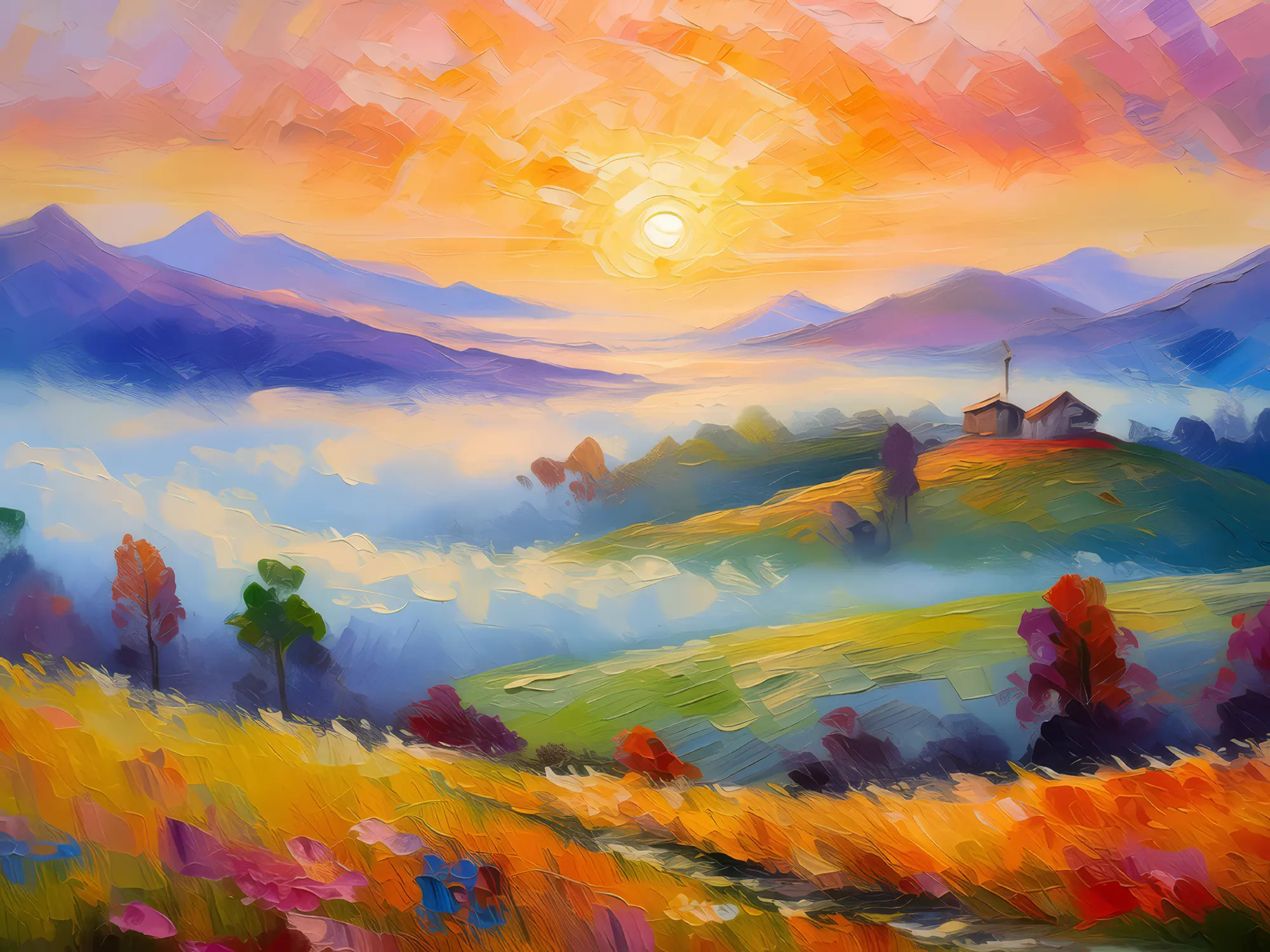 Painting: Foggy Plateau Sunrise
