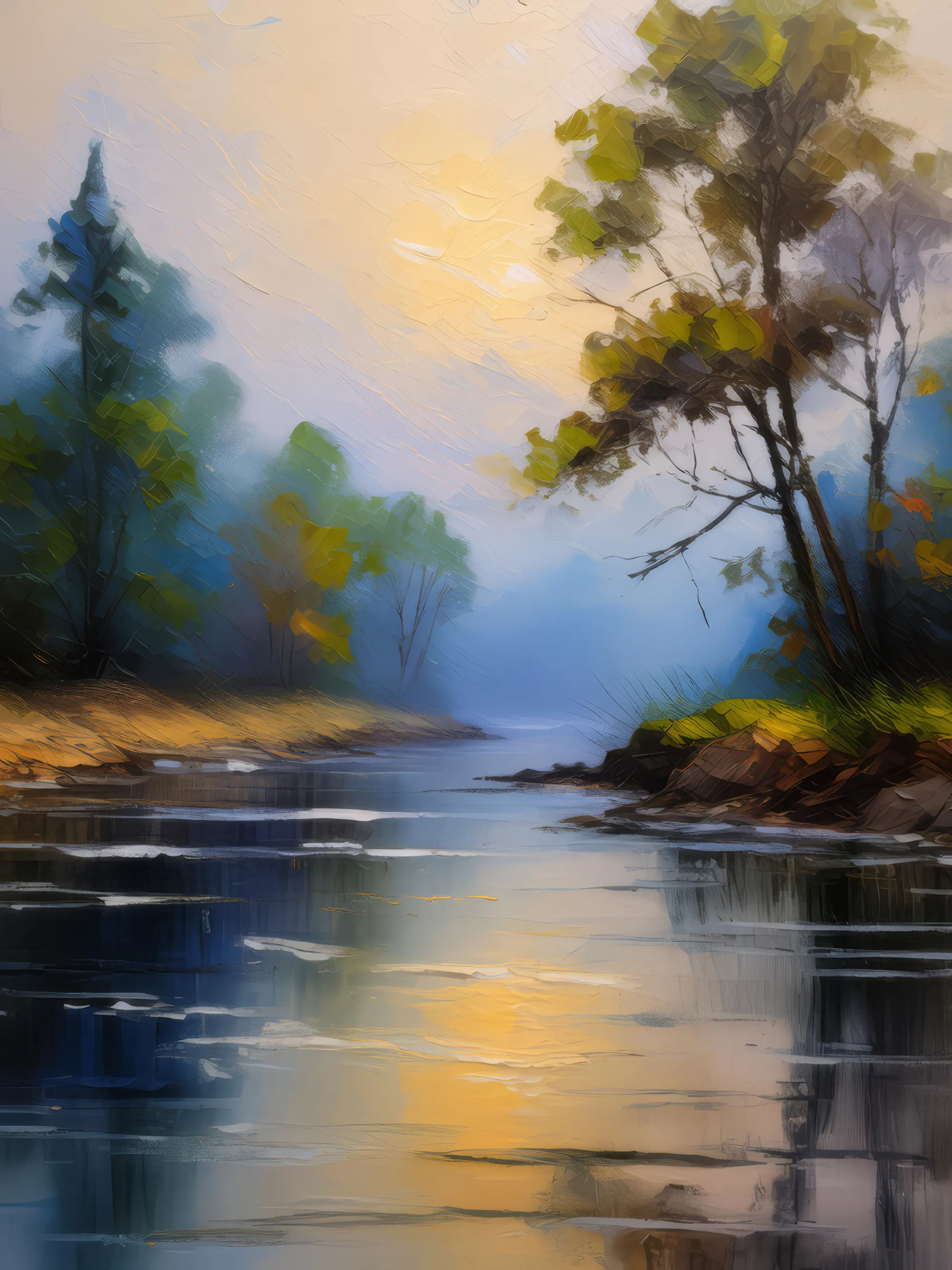 Painting: Foggy Riverbank