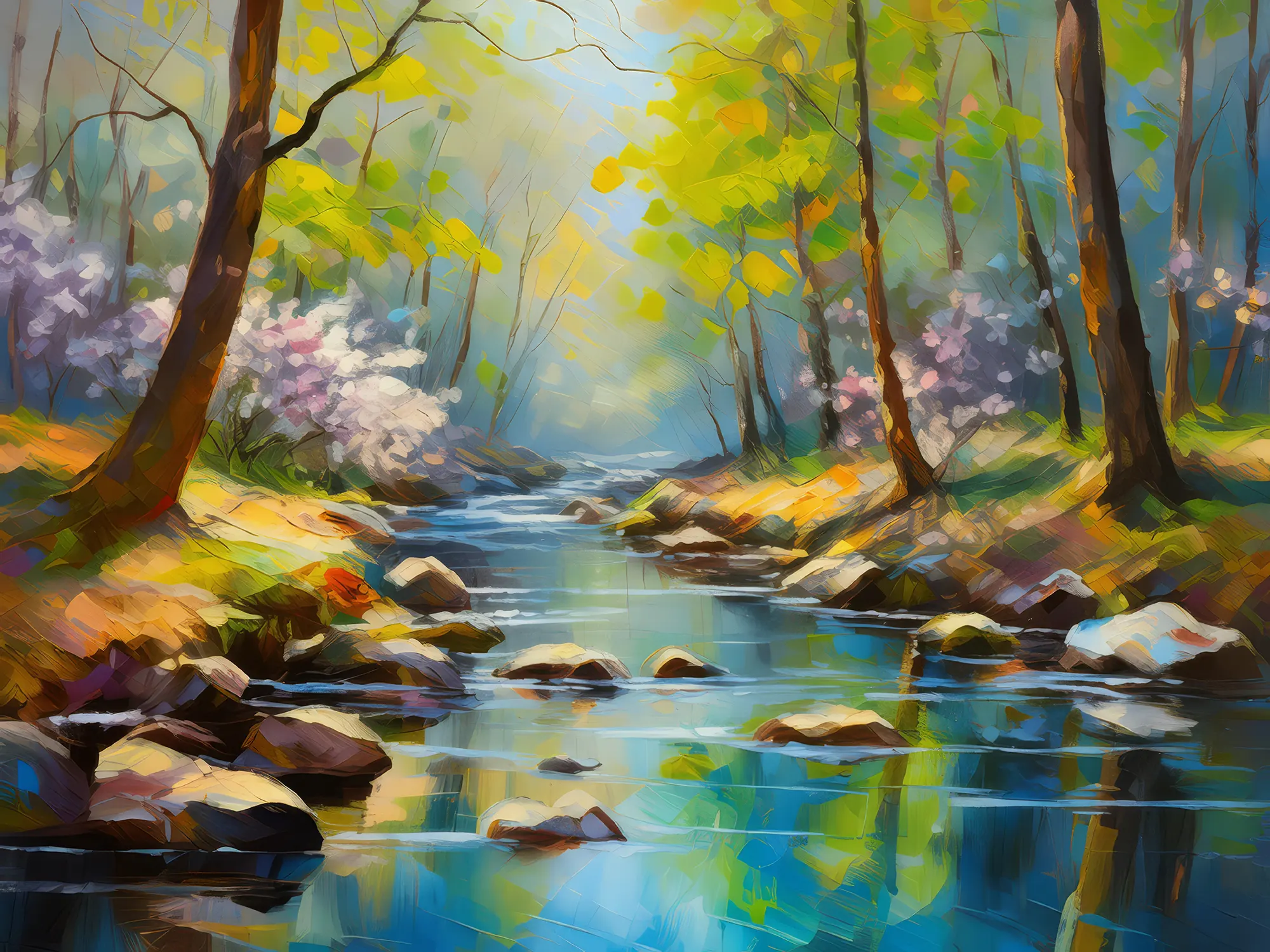 Painting: Forest Creek in Early Spring