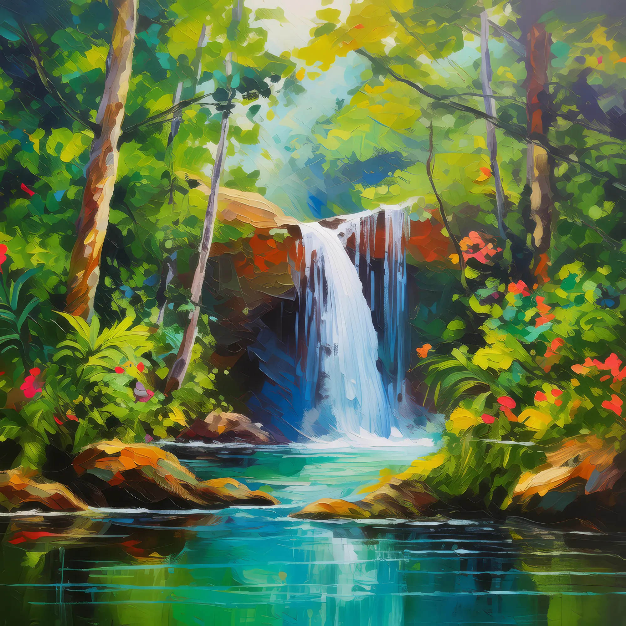 Painting: Forest Hidden Waterfall