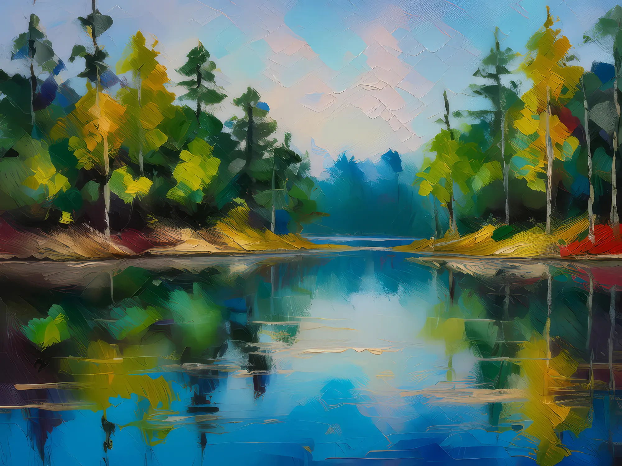 Painting: Forest Lake Reflection