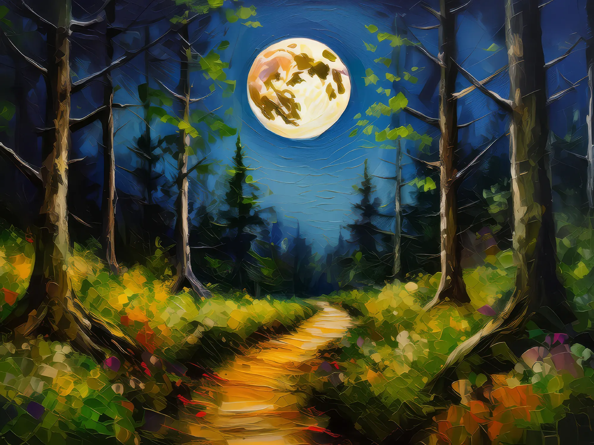 Painting: Forest Moonlit Path