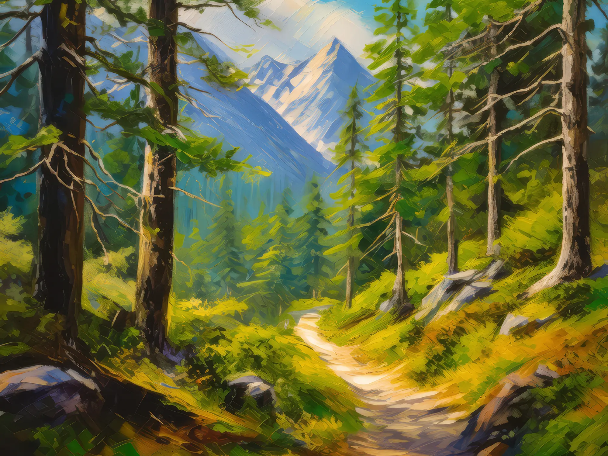 Painting: Forest Path in Alps