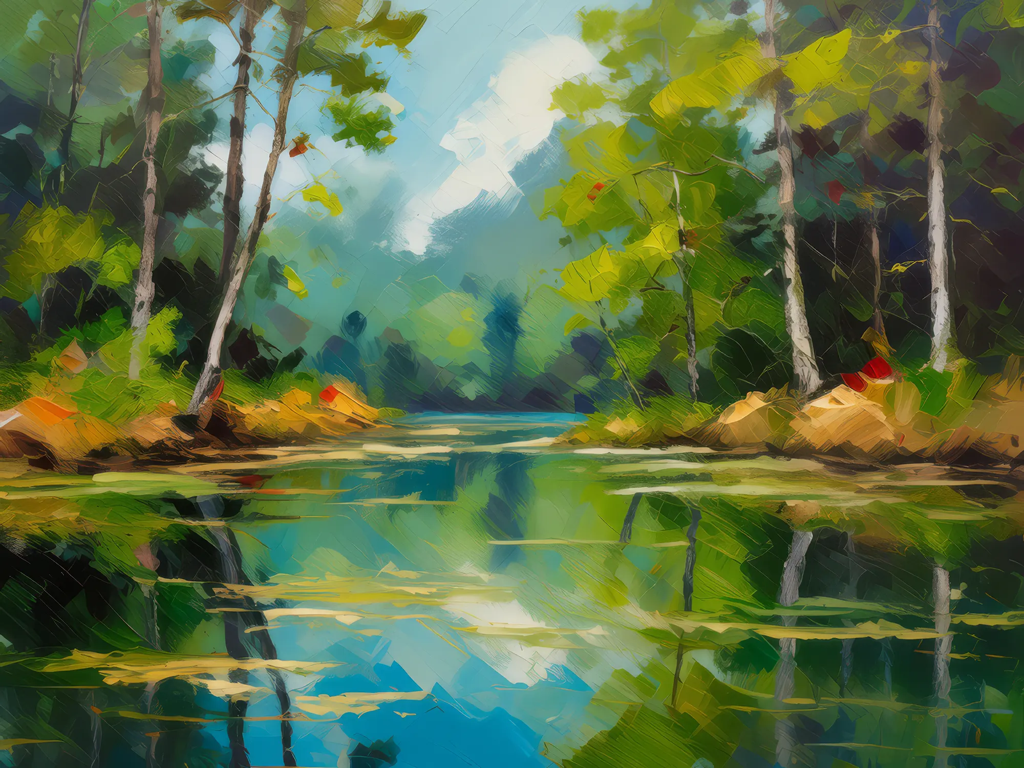 Painting: Forest Serene Pond