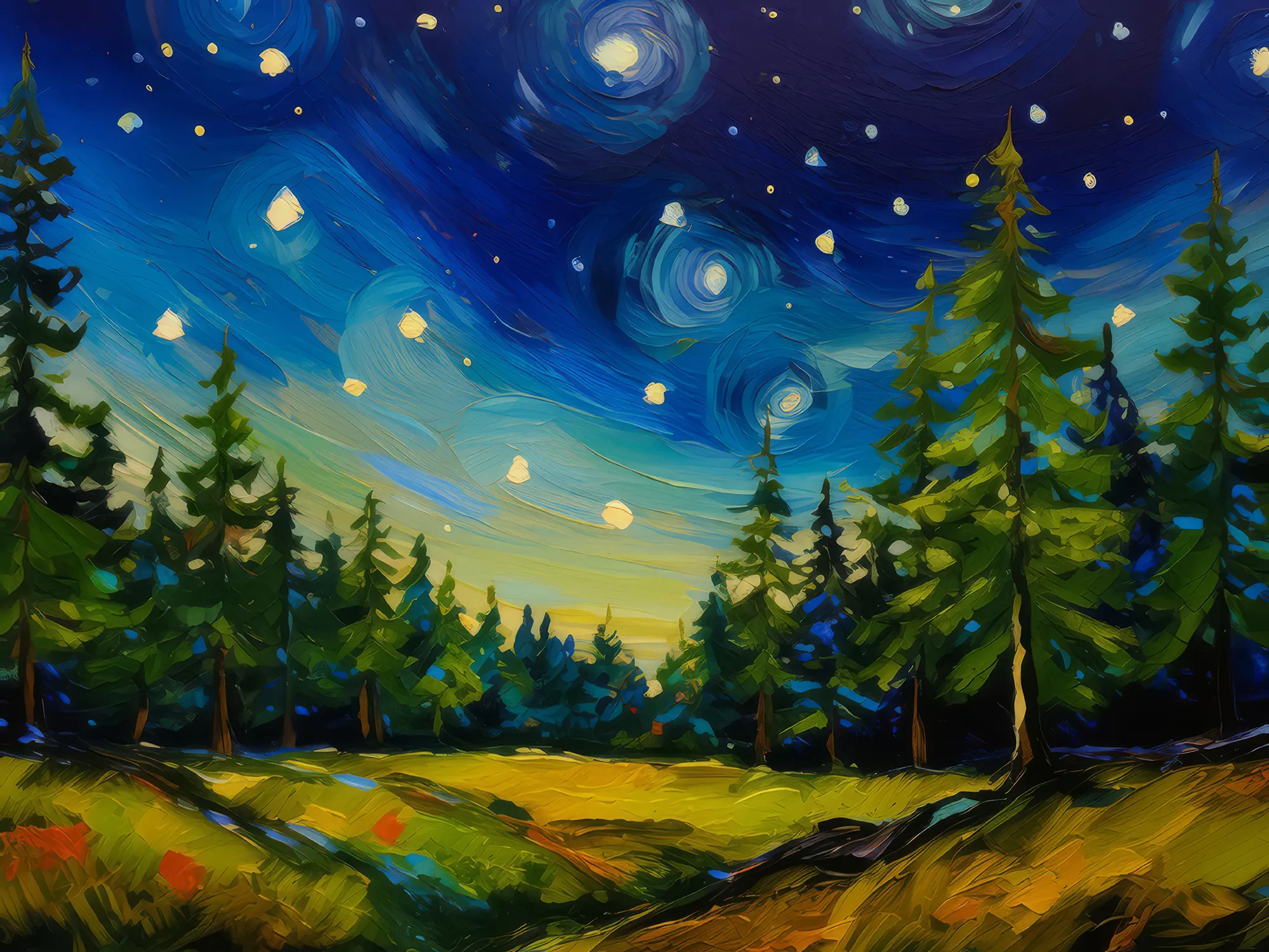 Painting: Forest Stargazing Night