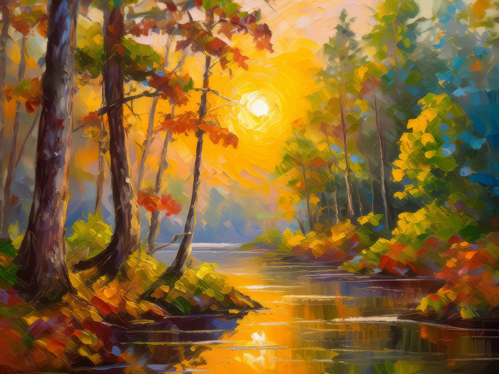 Painting: Forest Sunrise Glow