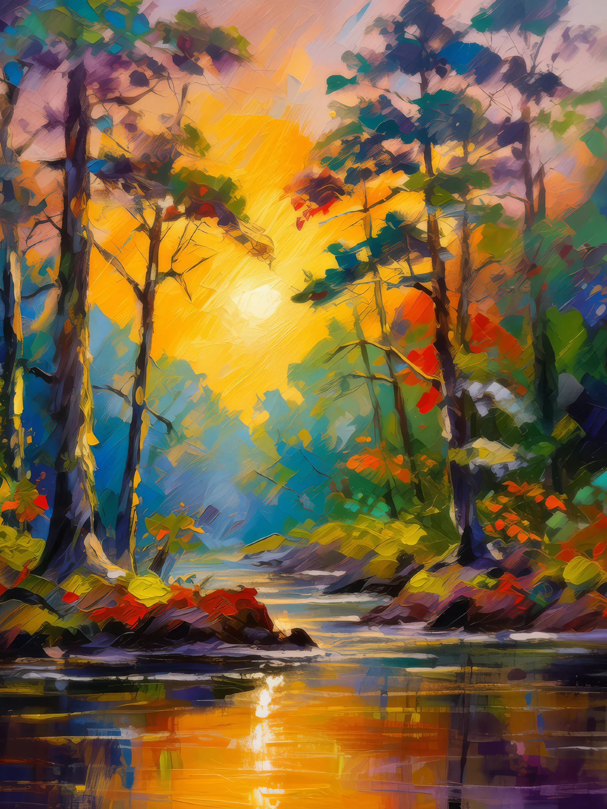 Painting: Forest Sunset Glow
