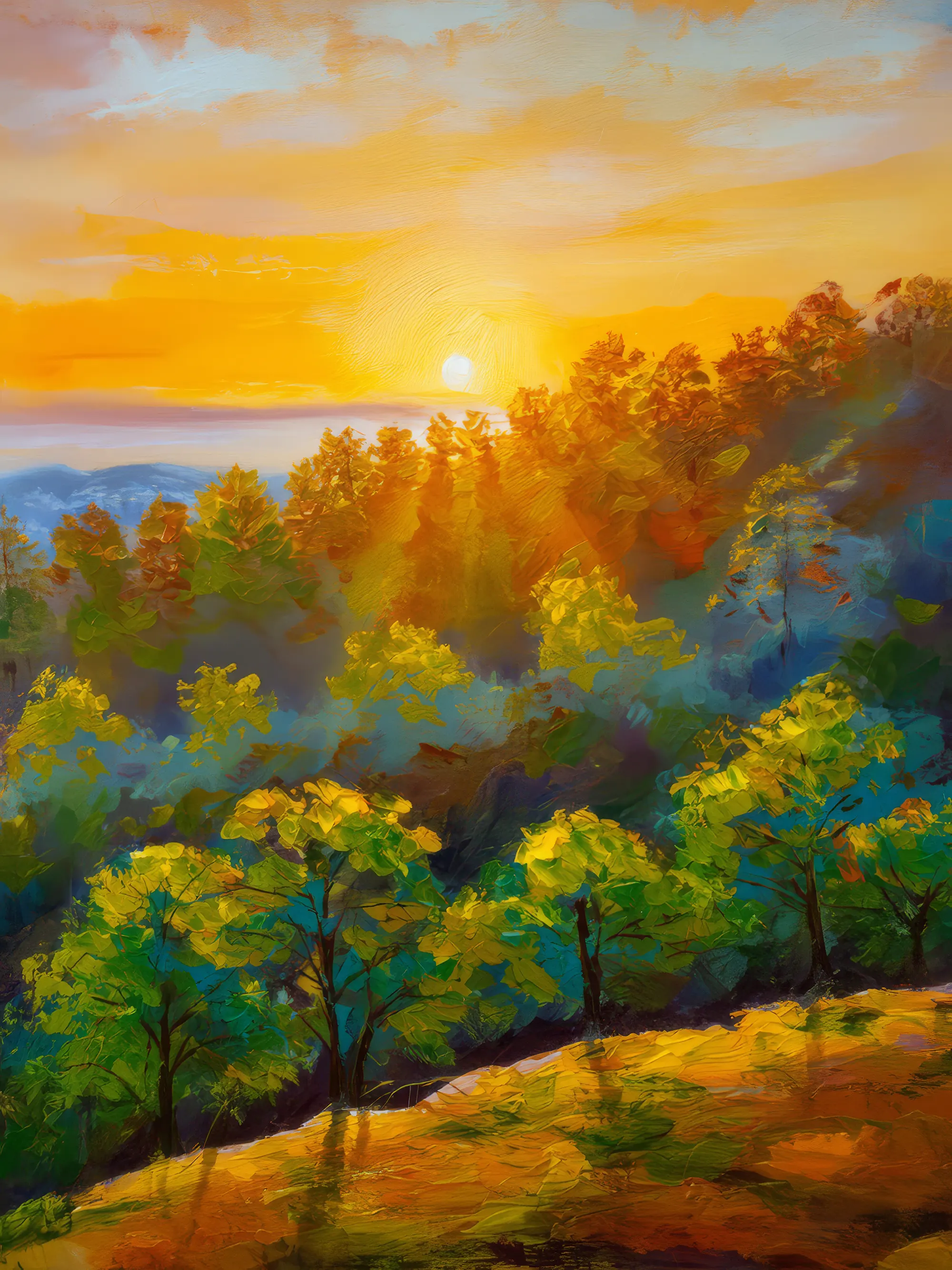 Painting: Forest Sunset View