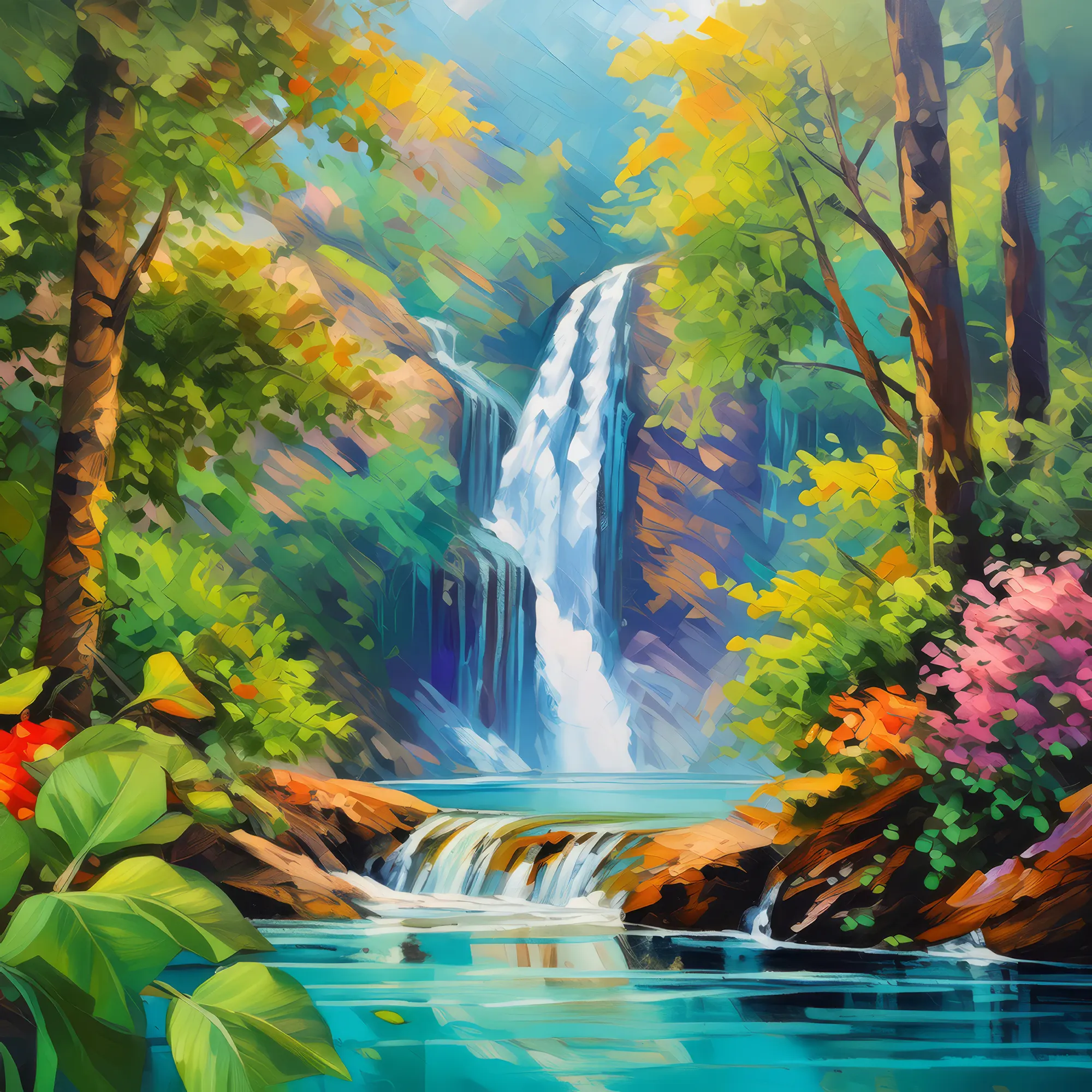 Painting: Forest Waterfall Beauty