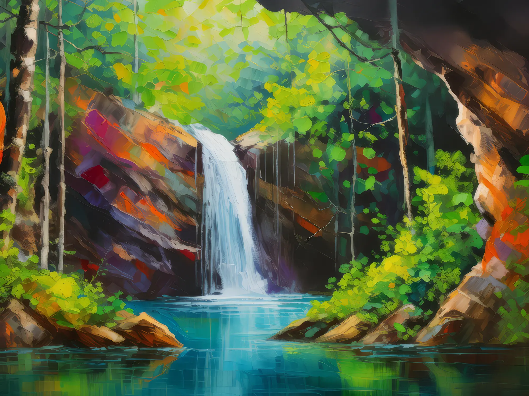 Painting: Forest Waterfall Chasm