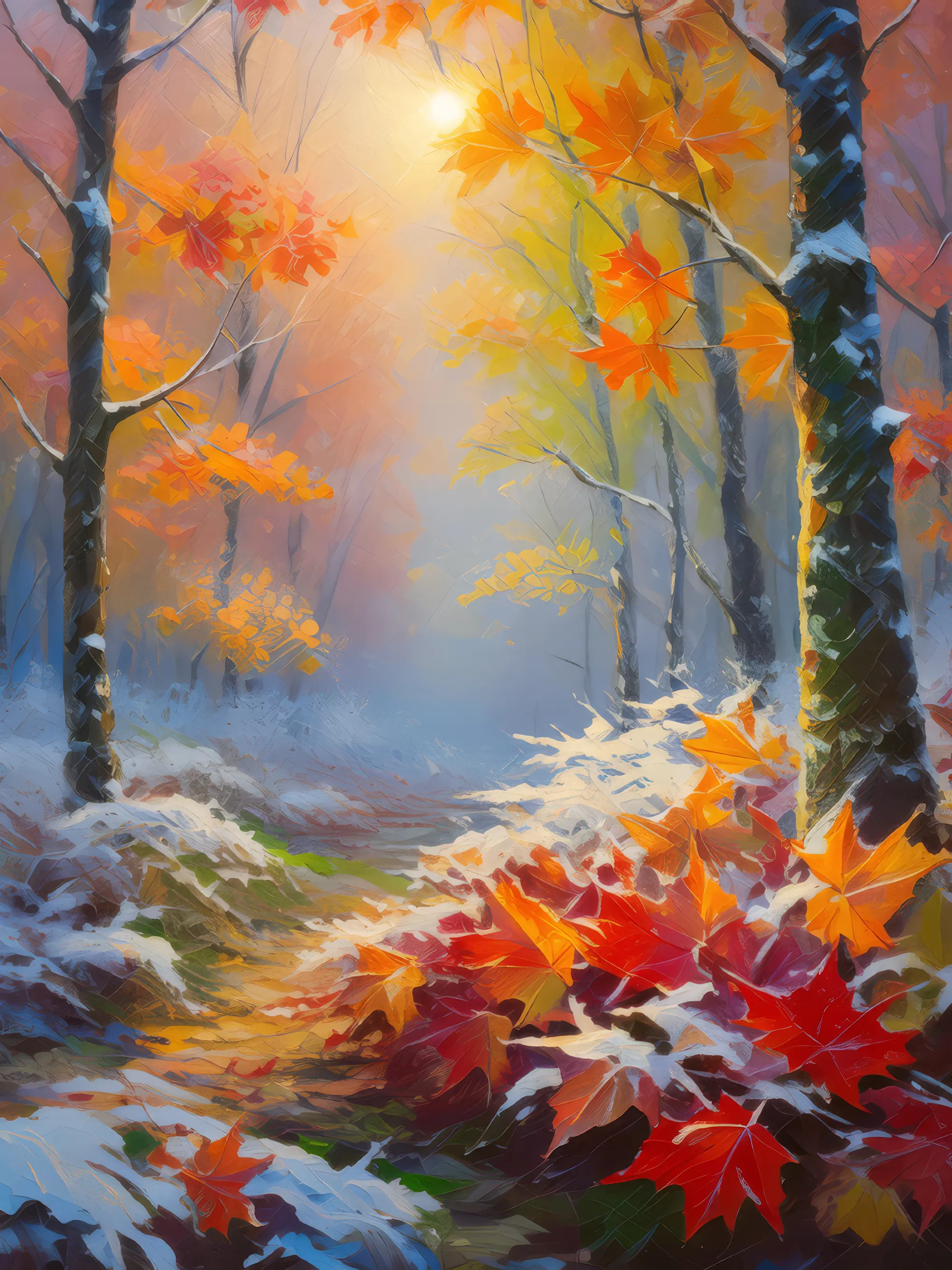 Painting: Frost-Tipped Autumn Leaves