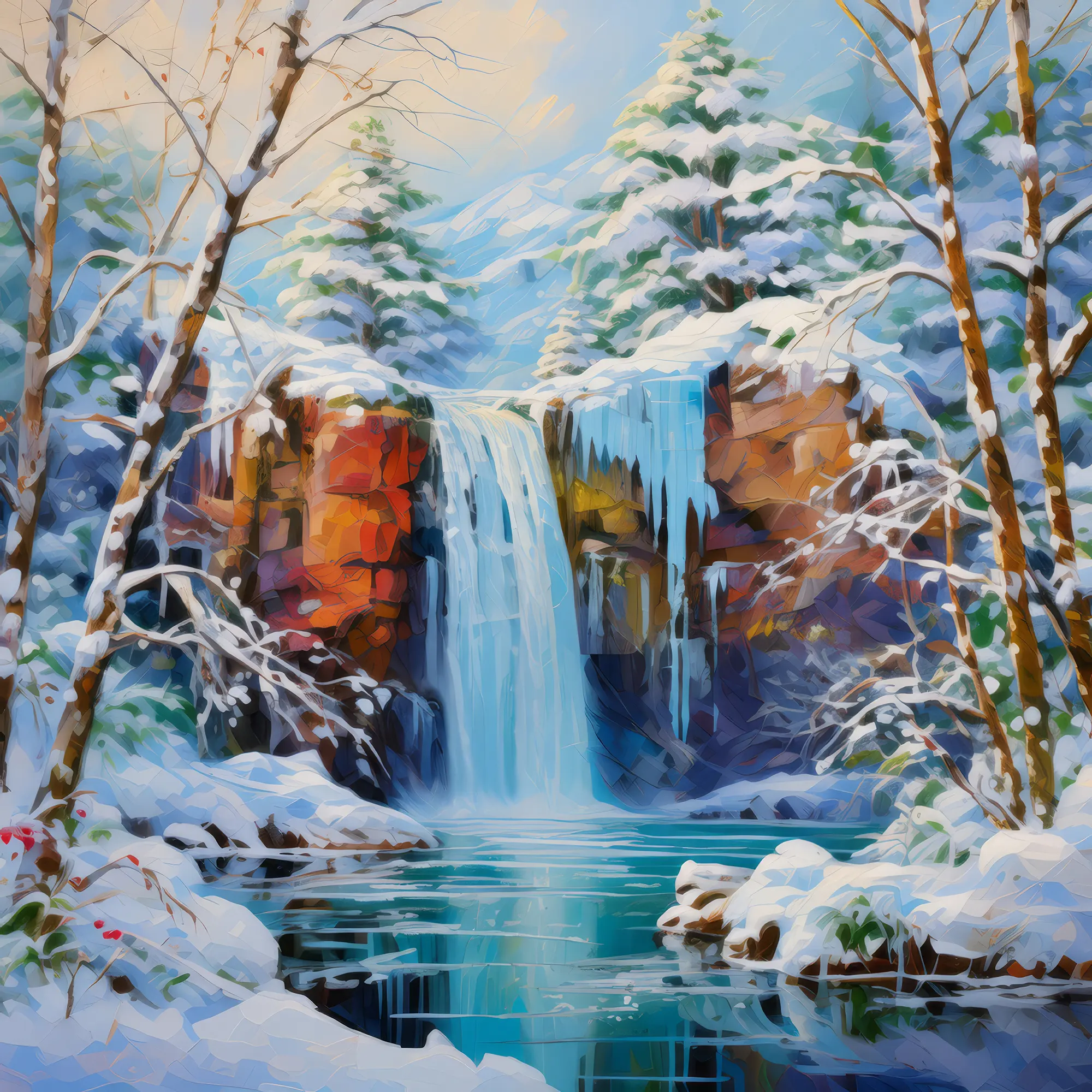 Painting: Frosty Waterfall Wonderland