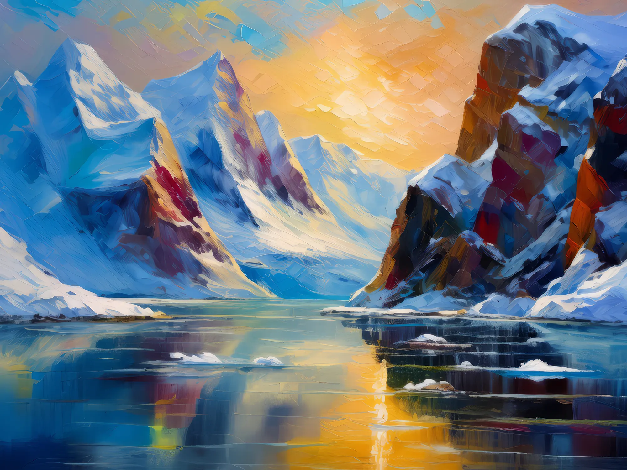 Painting: Frozen Fjord Mountains