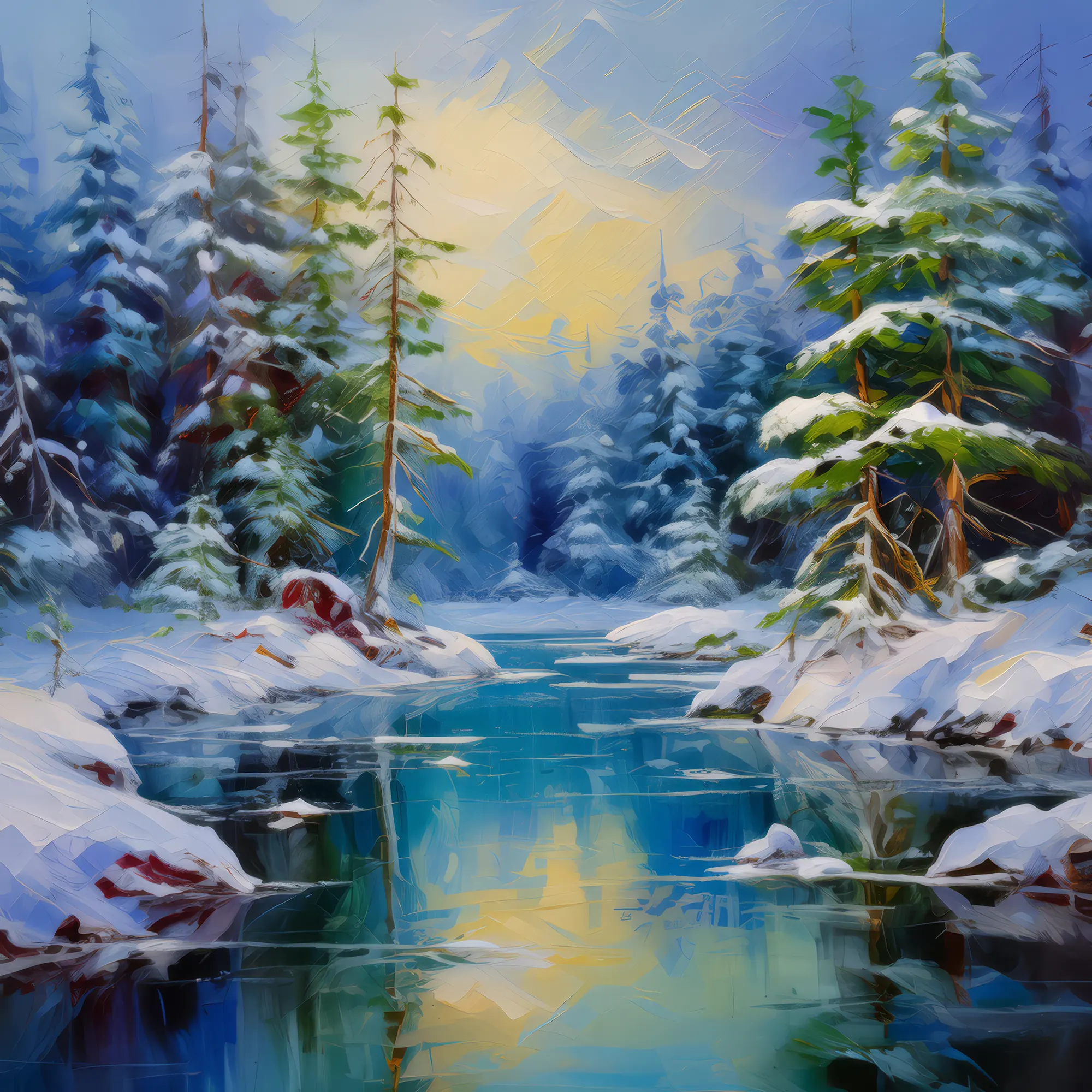 Painting: Frozen Forest Lake