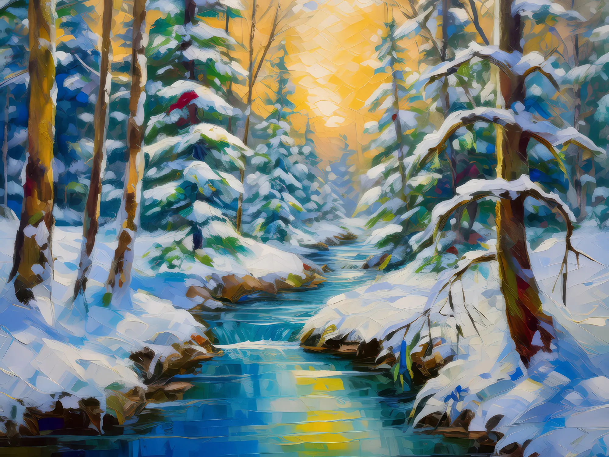 Painting: Frozen Forest Stream