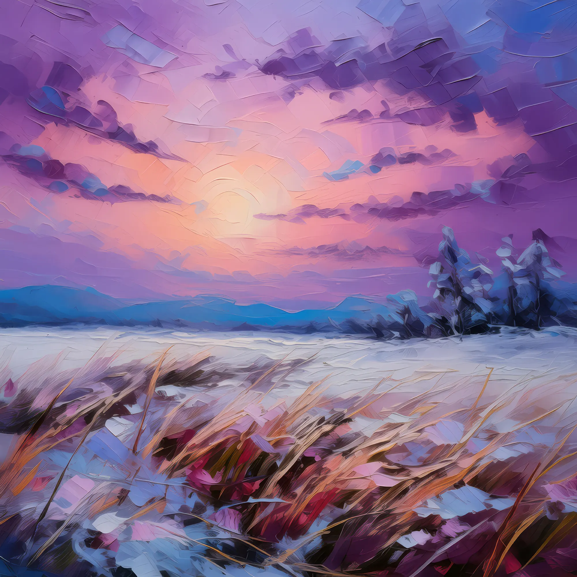 Painting: Frozen Grassland at Twilight