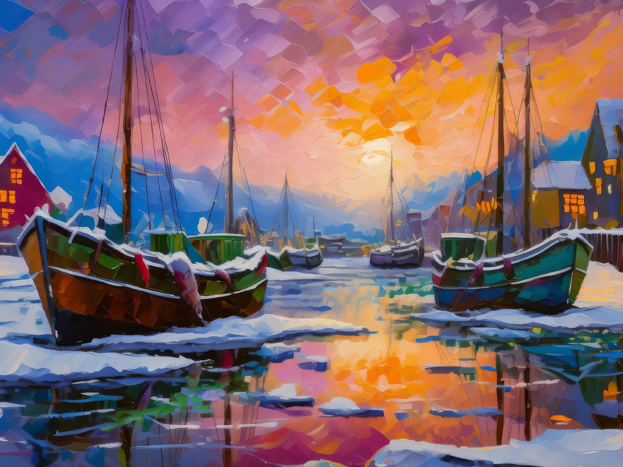 Painting: Frozen Harbor at Twilight