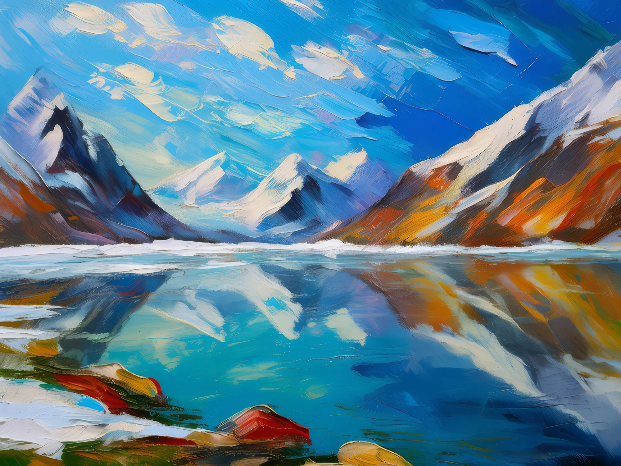 Painting: Frozen Lake Reflections