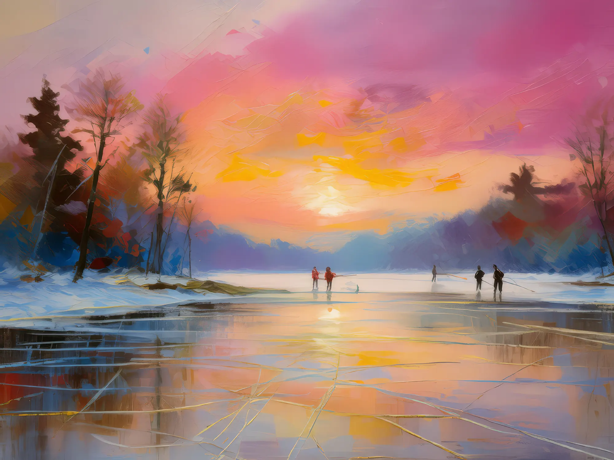 Painting: Frozen Lake at Dawn
