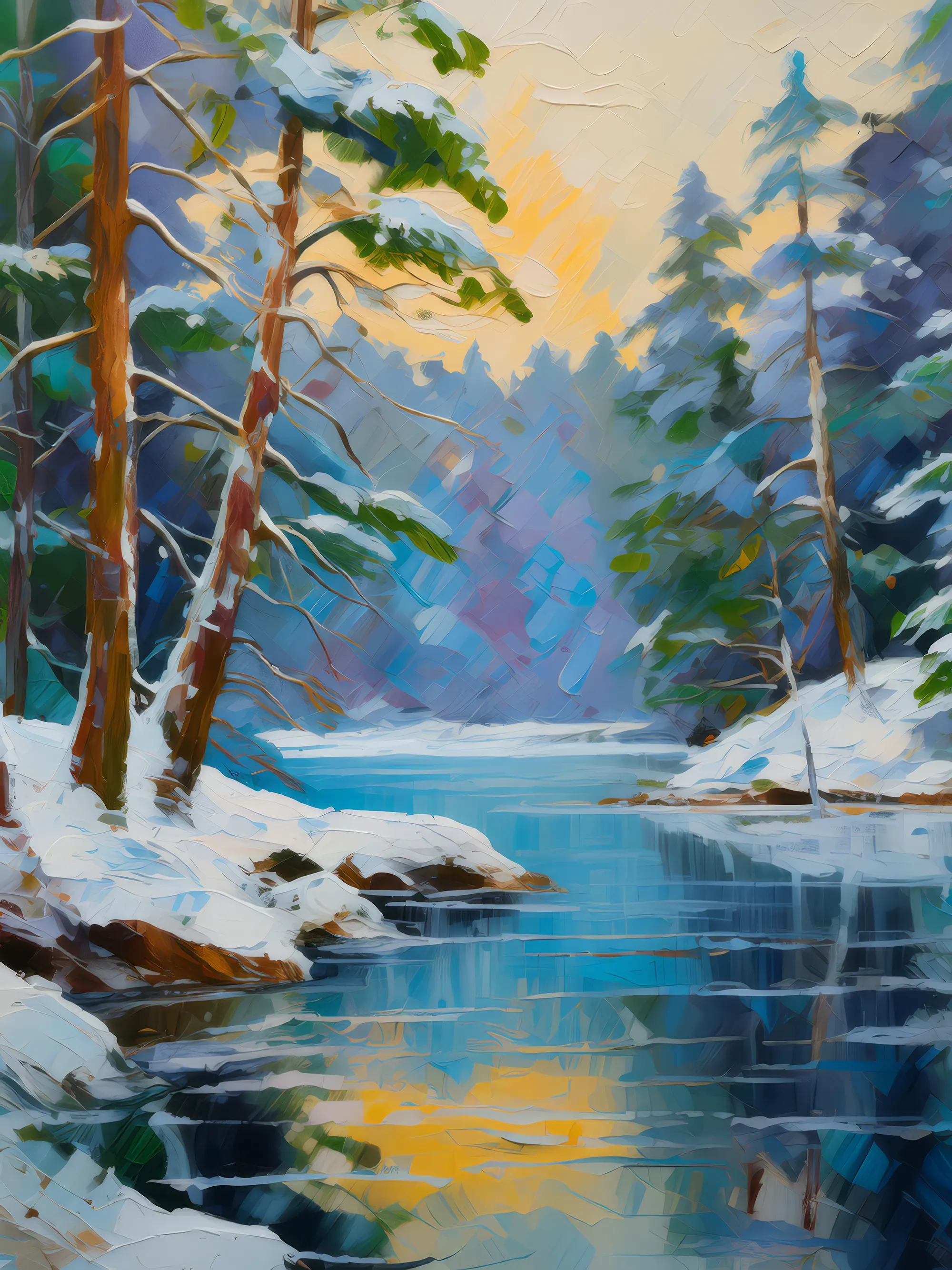 Painting: Frozen Lake in Forest