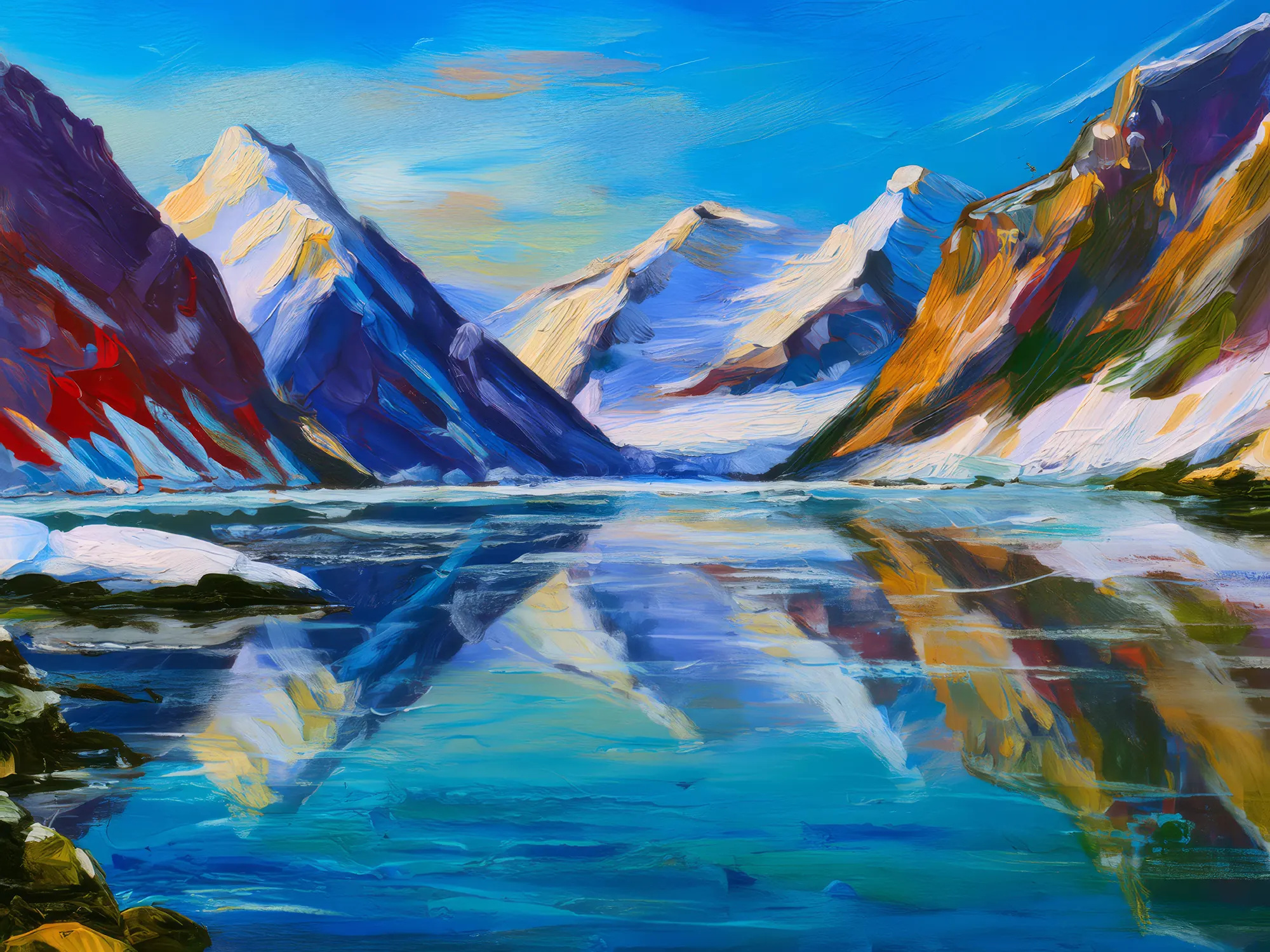 Painting: Frozen Mountain Lakes