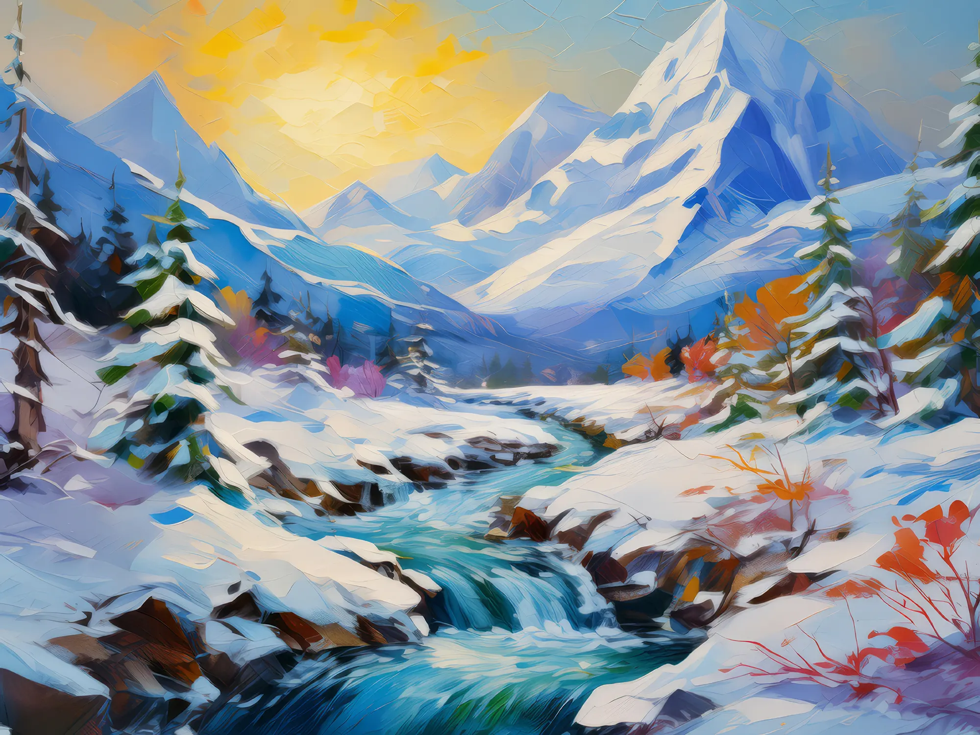 Painting: Frozen Mountain Stream