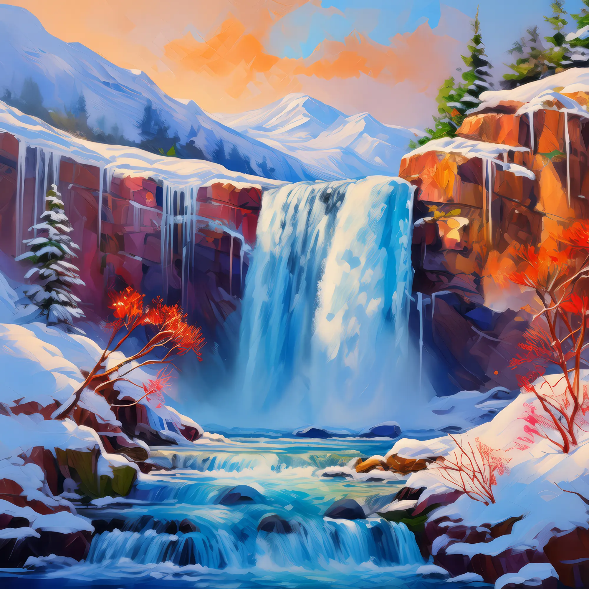 Painting: Frozen Plateau Waterfall