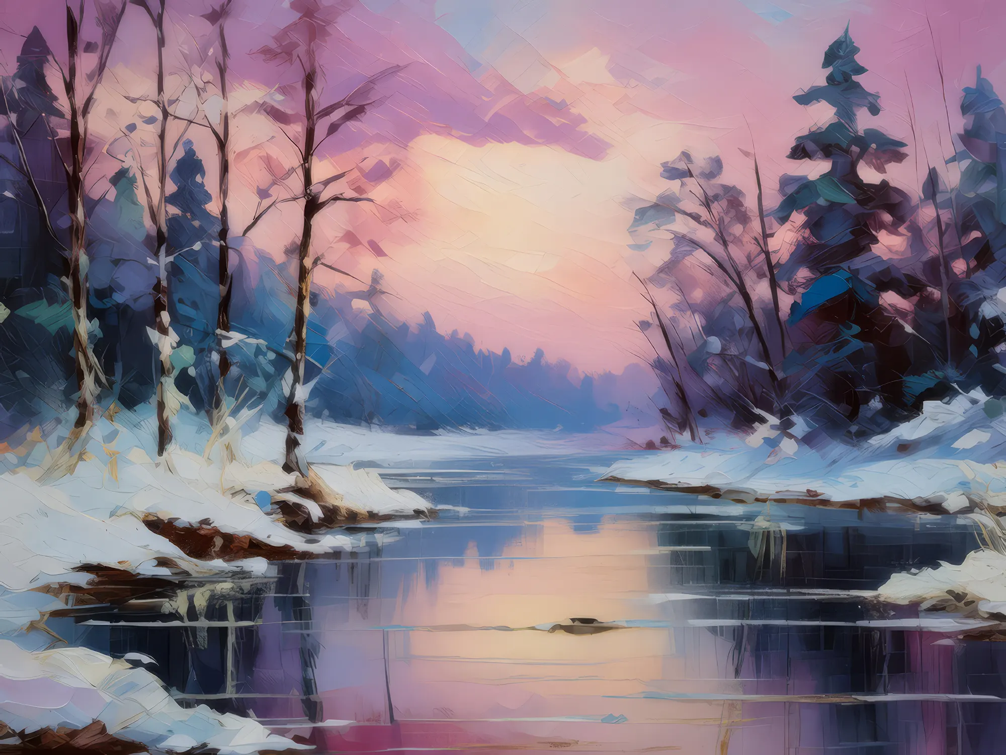 Painting: Frozen River at Twilight
