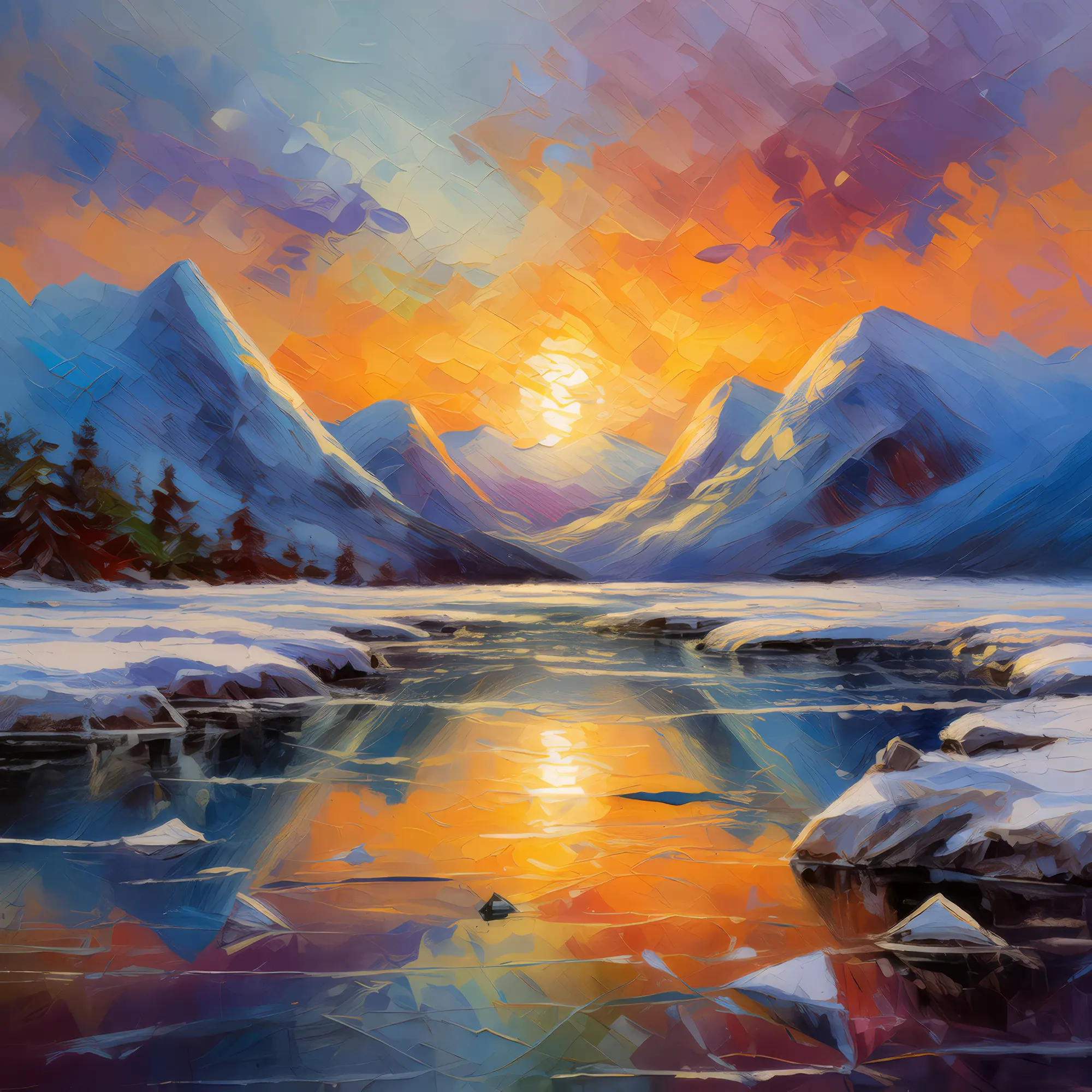 Painting: Frozen Tundra Lakescape
