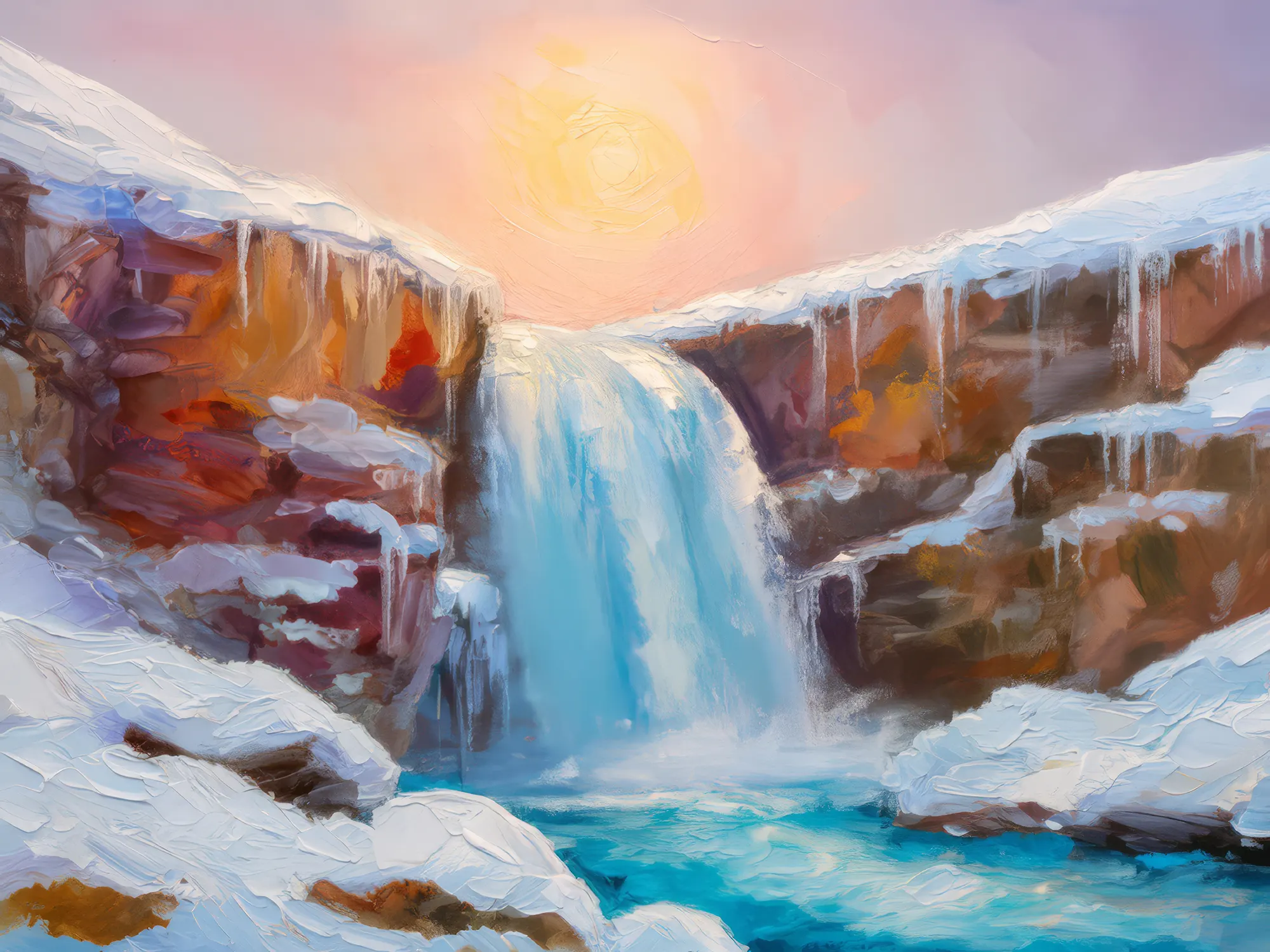 Painting: Frozen Tundra Waterfall