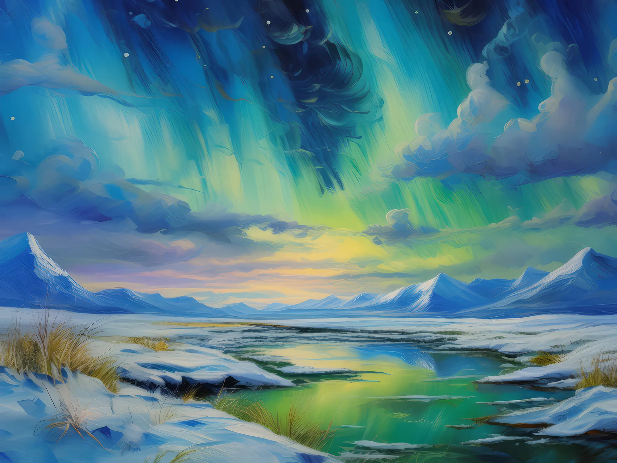 Painting: Frozen Tundra with Northern Lights