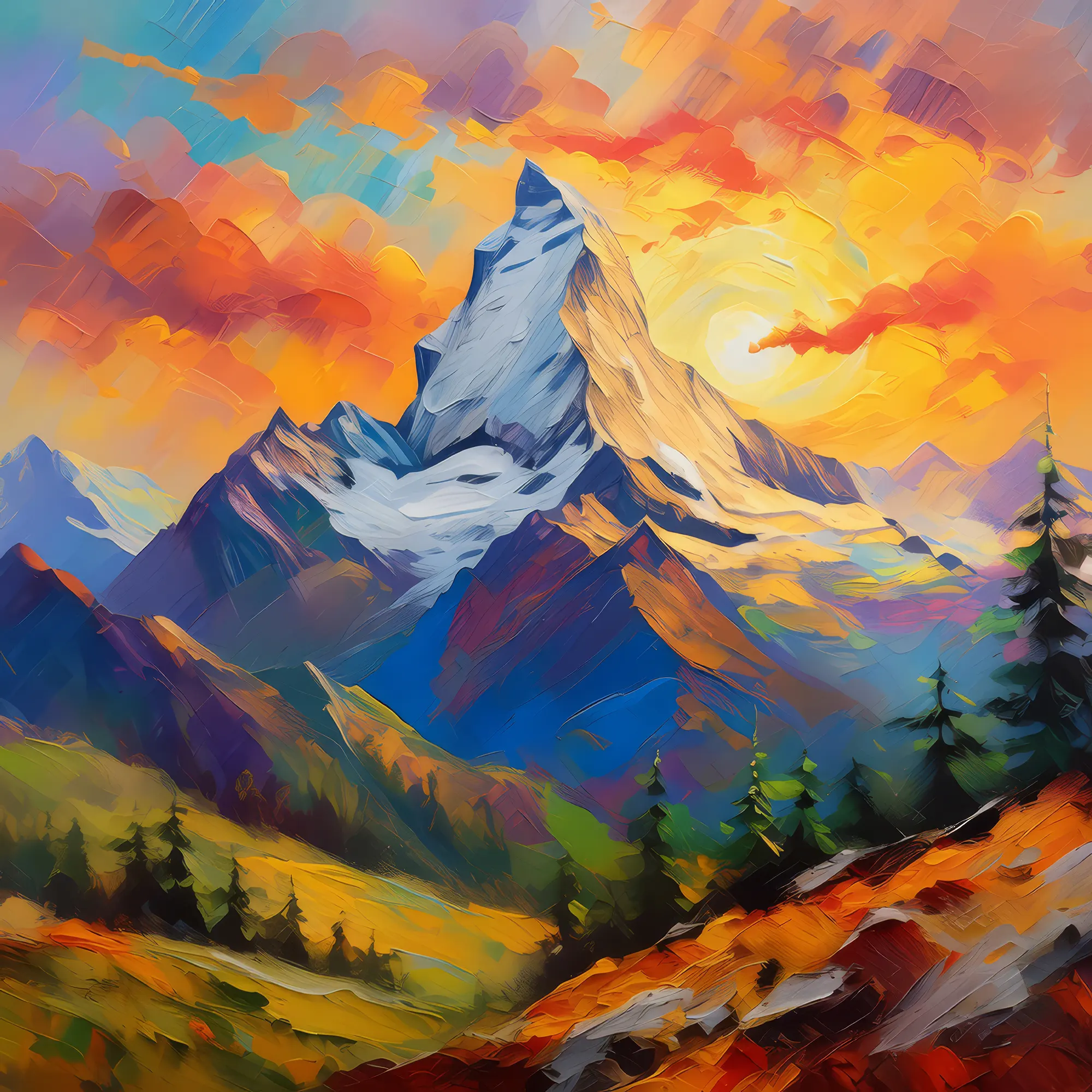 Painting: Golden Alpine Sunset