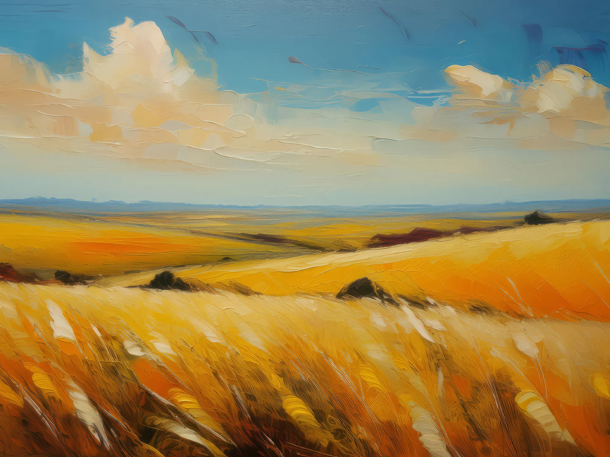 Painting: Golden Grassland Horizon