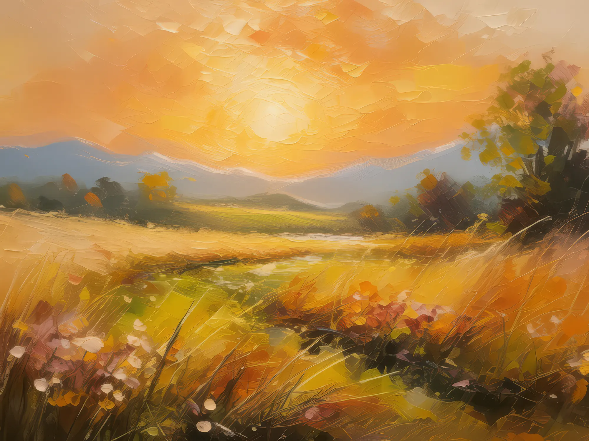 Painting: Golden Grassland Sunrise