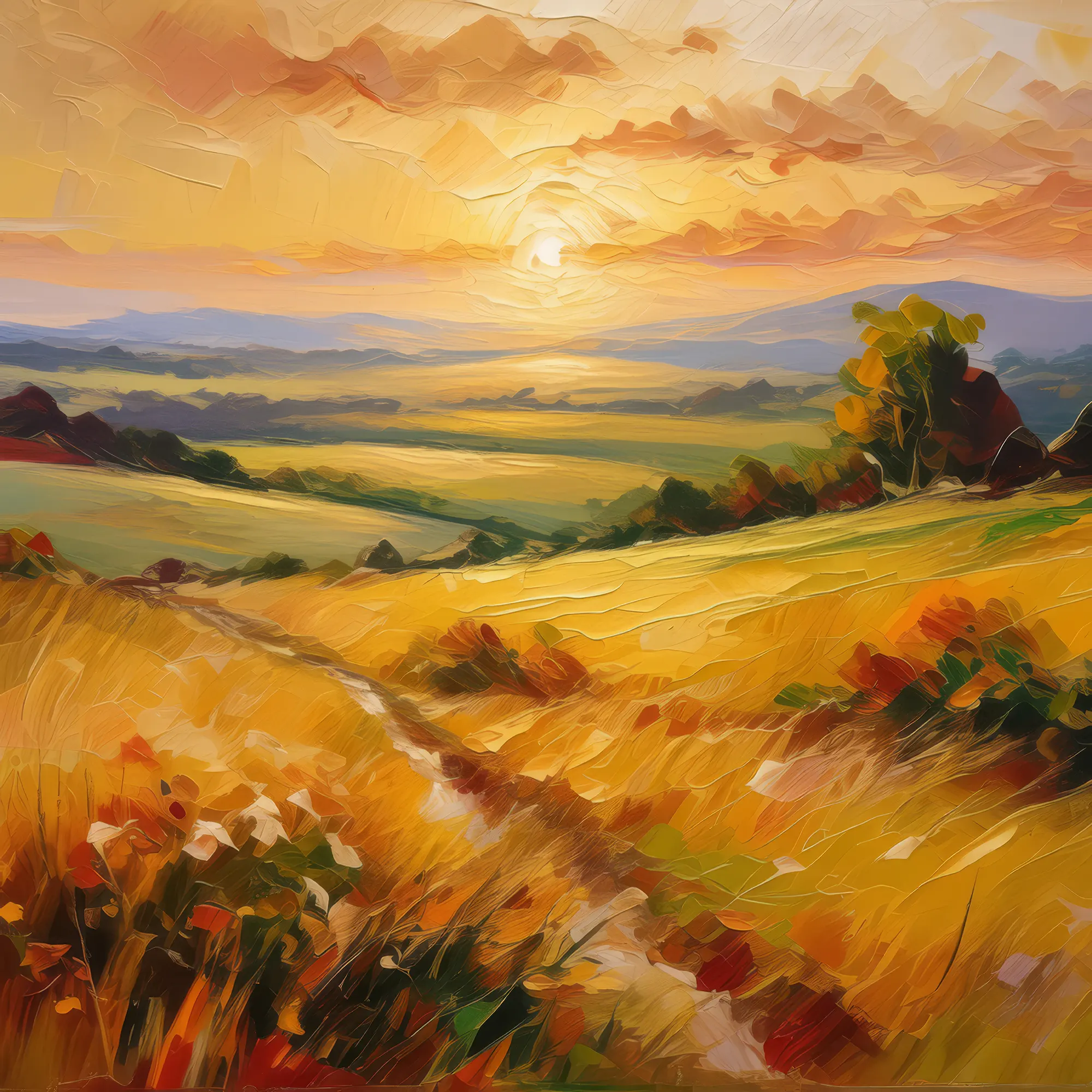 Painting: Golden Grassland Sunset