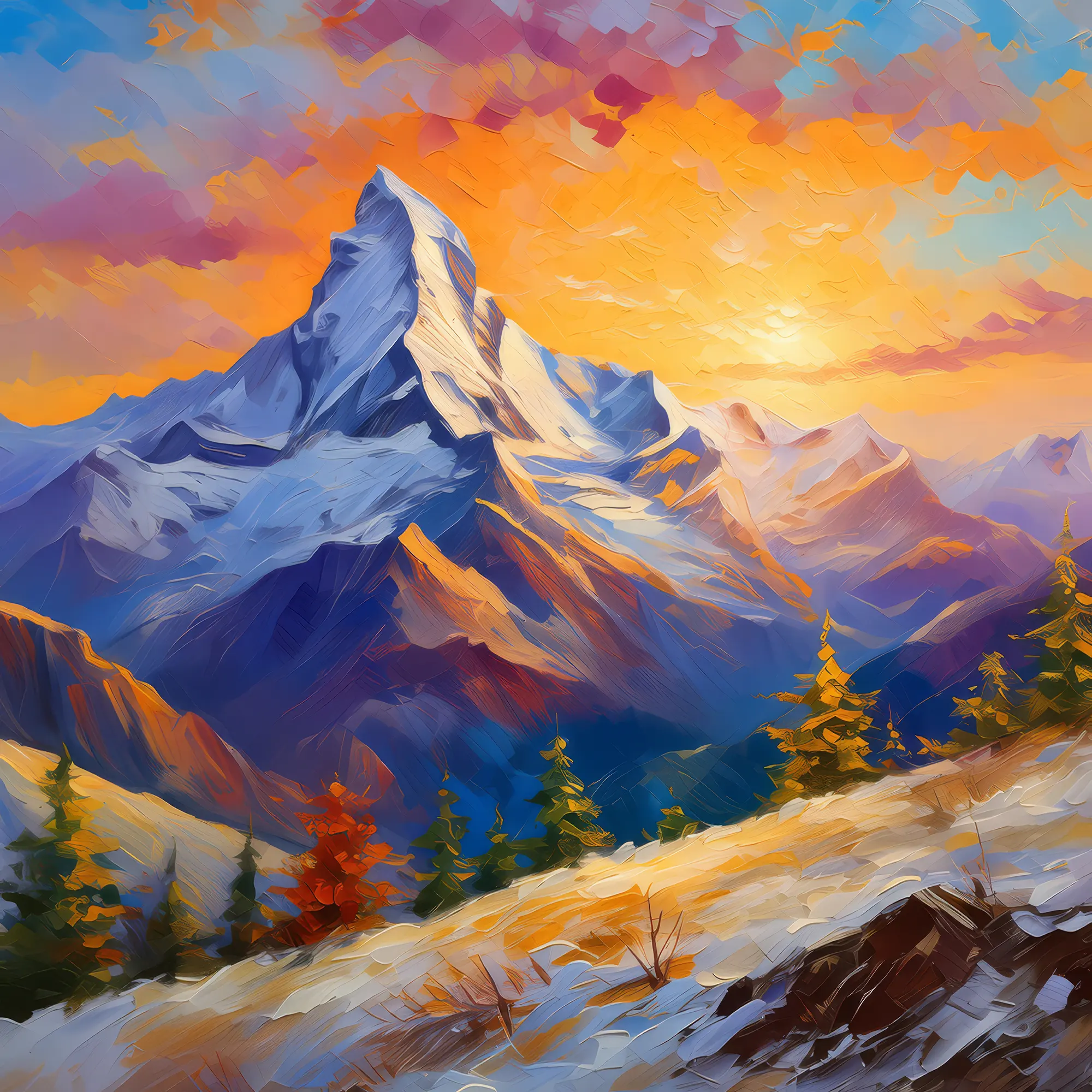 Painting: Golden Hour Alpine Peaks