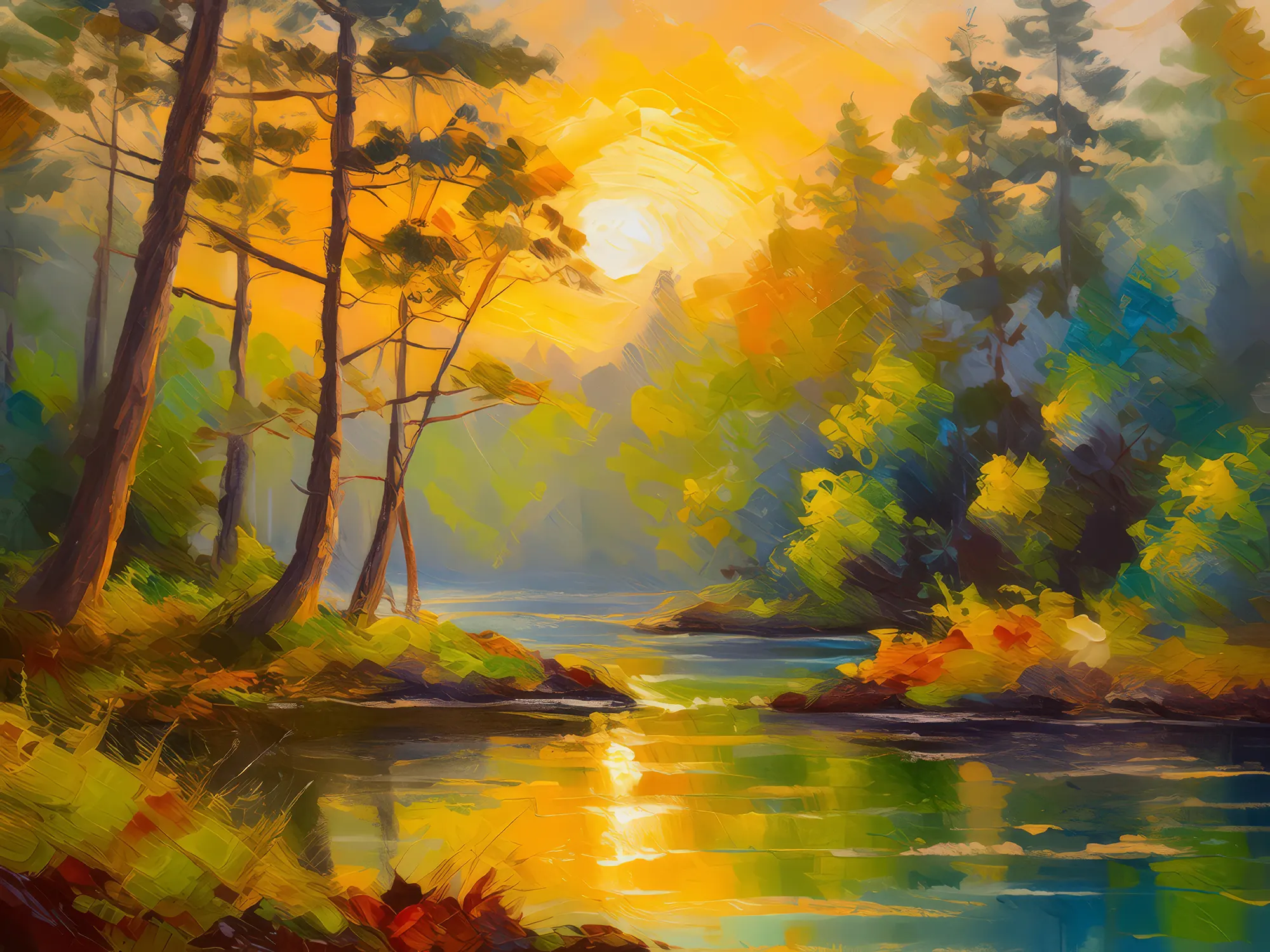 Painting: Golden Hour in Forest