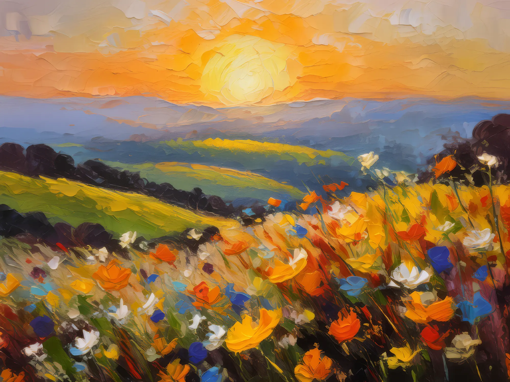 Painting: Golden Hour on Rolling Hill