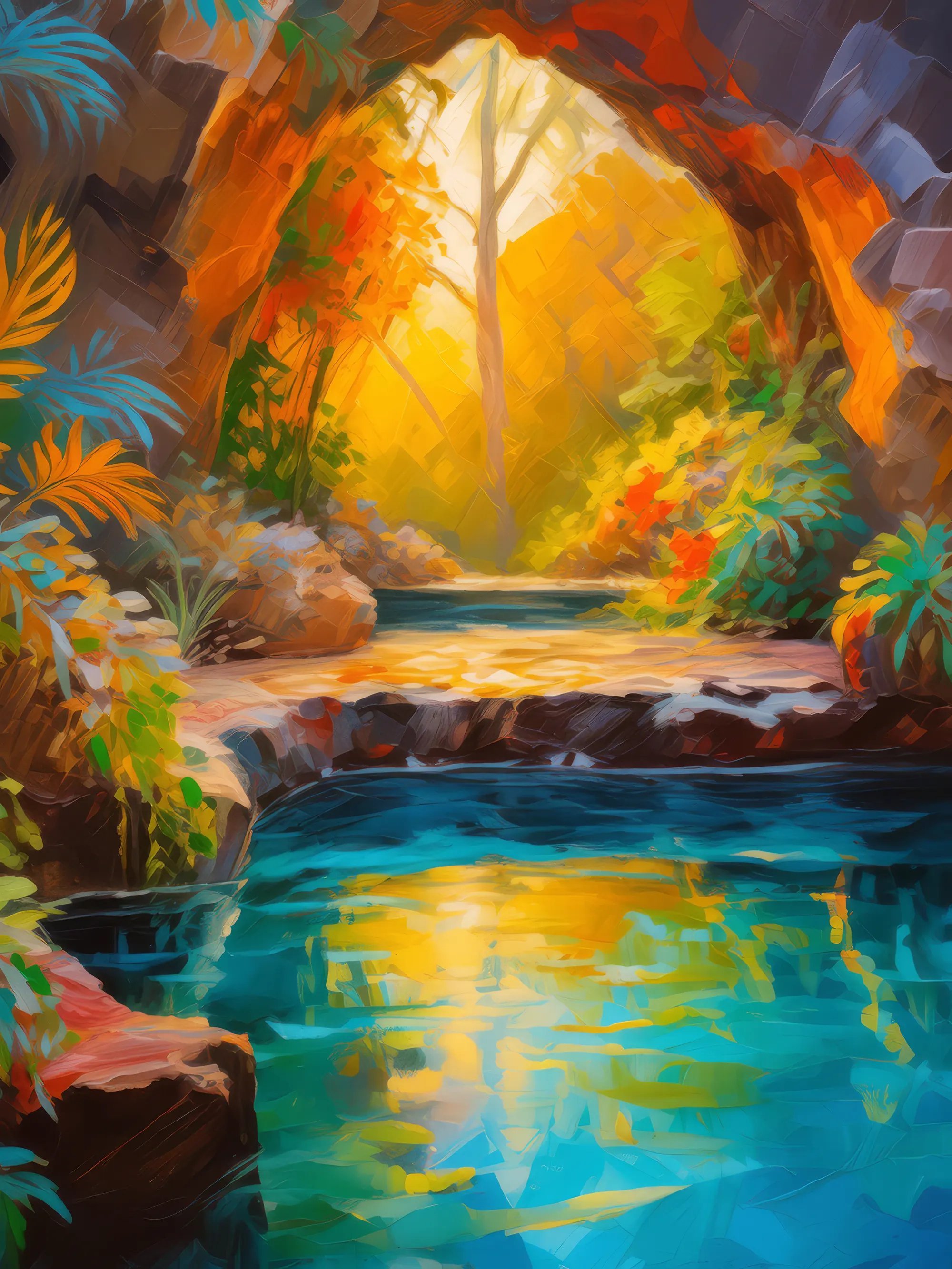 Painting: Golden Sunset Grotto