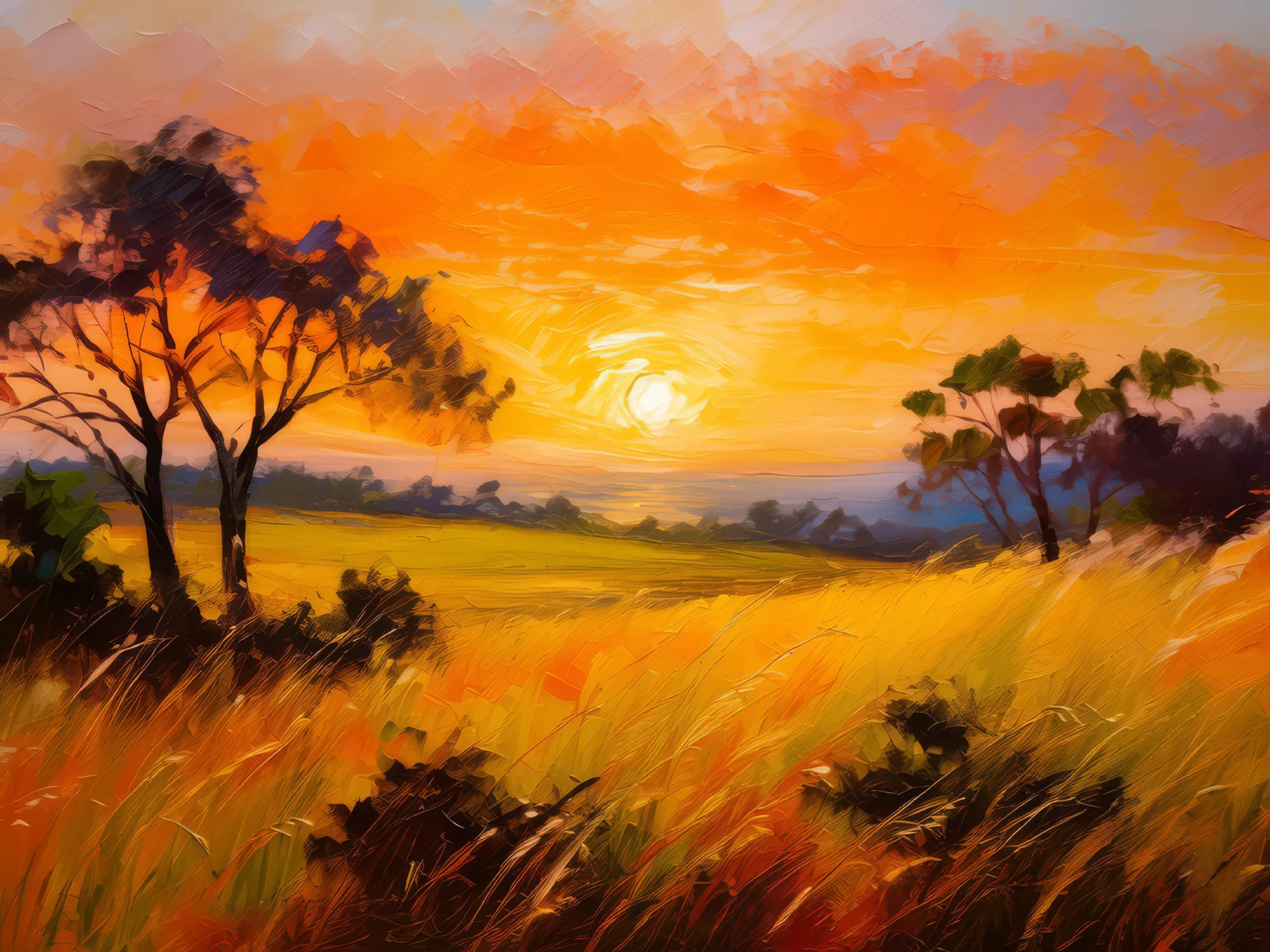 Painting: Golden Sunset over Grassland