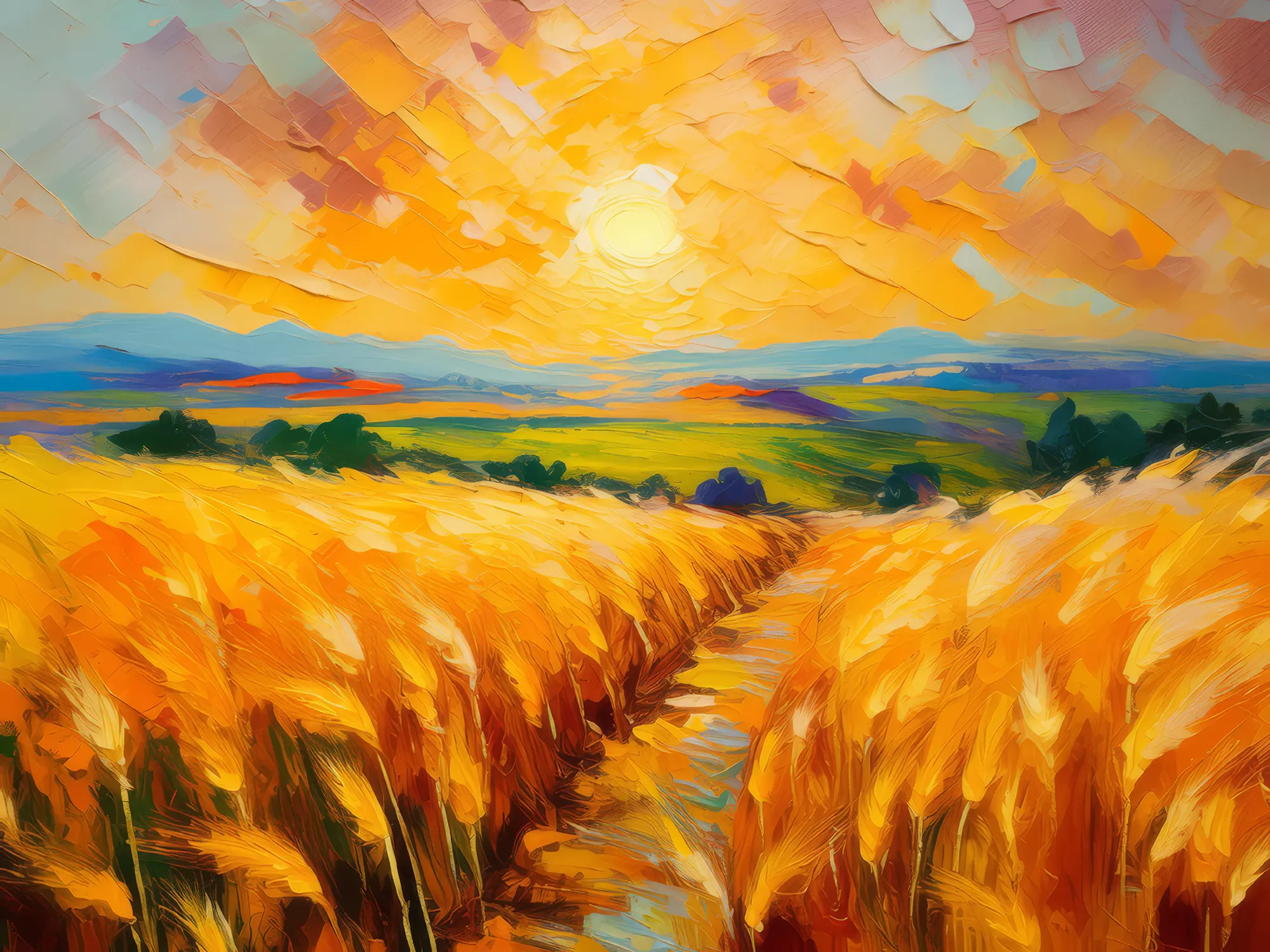 Painting: Golden Wheat Field at Sunset