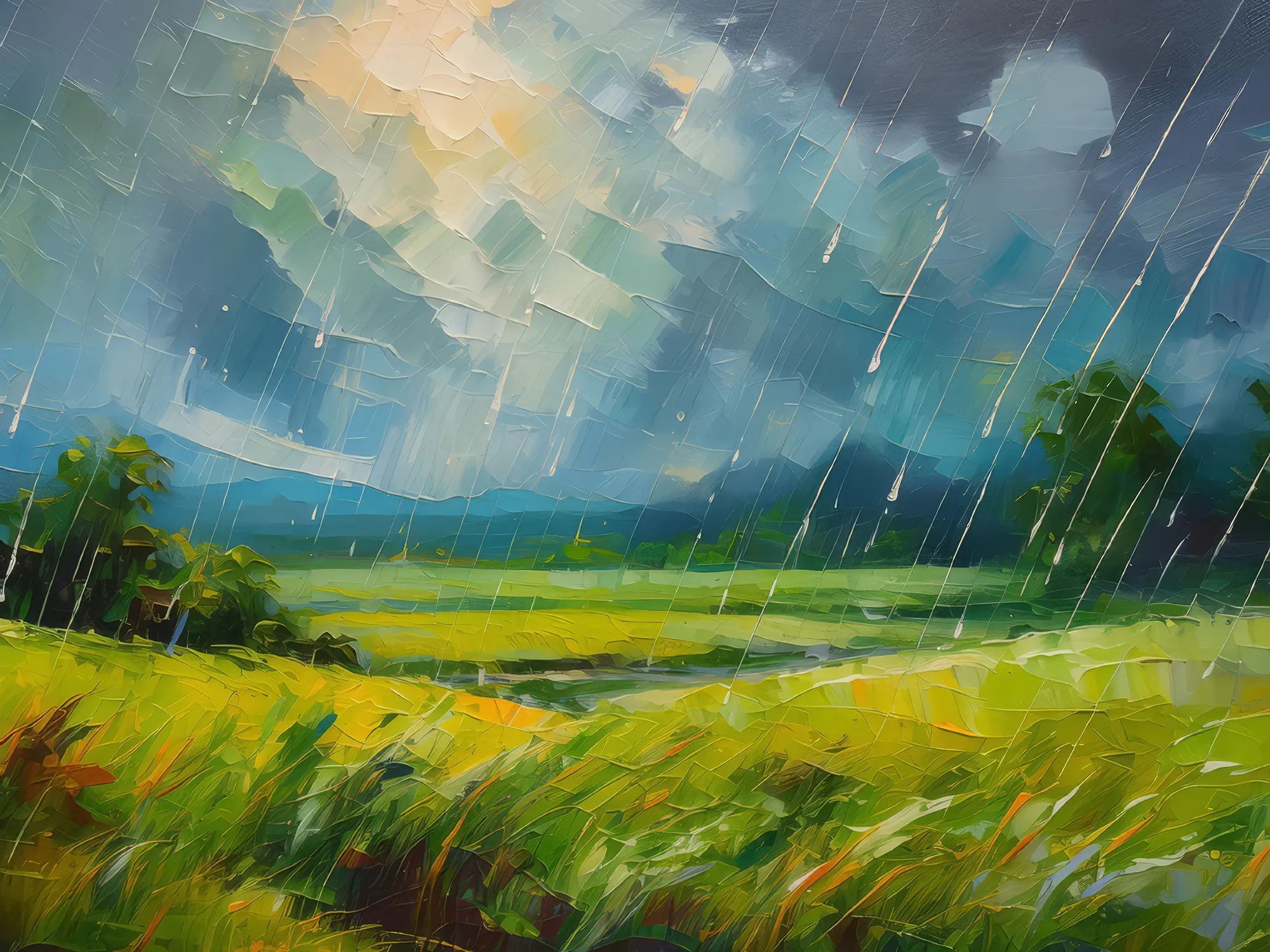Painting: Grassland During Rain Shower