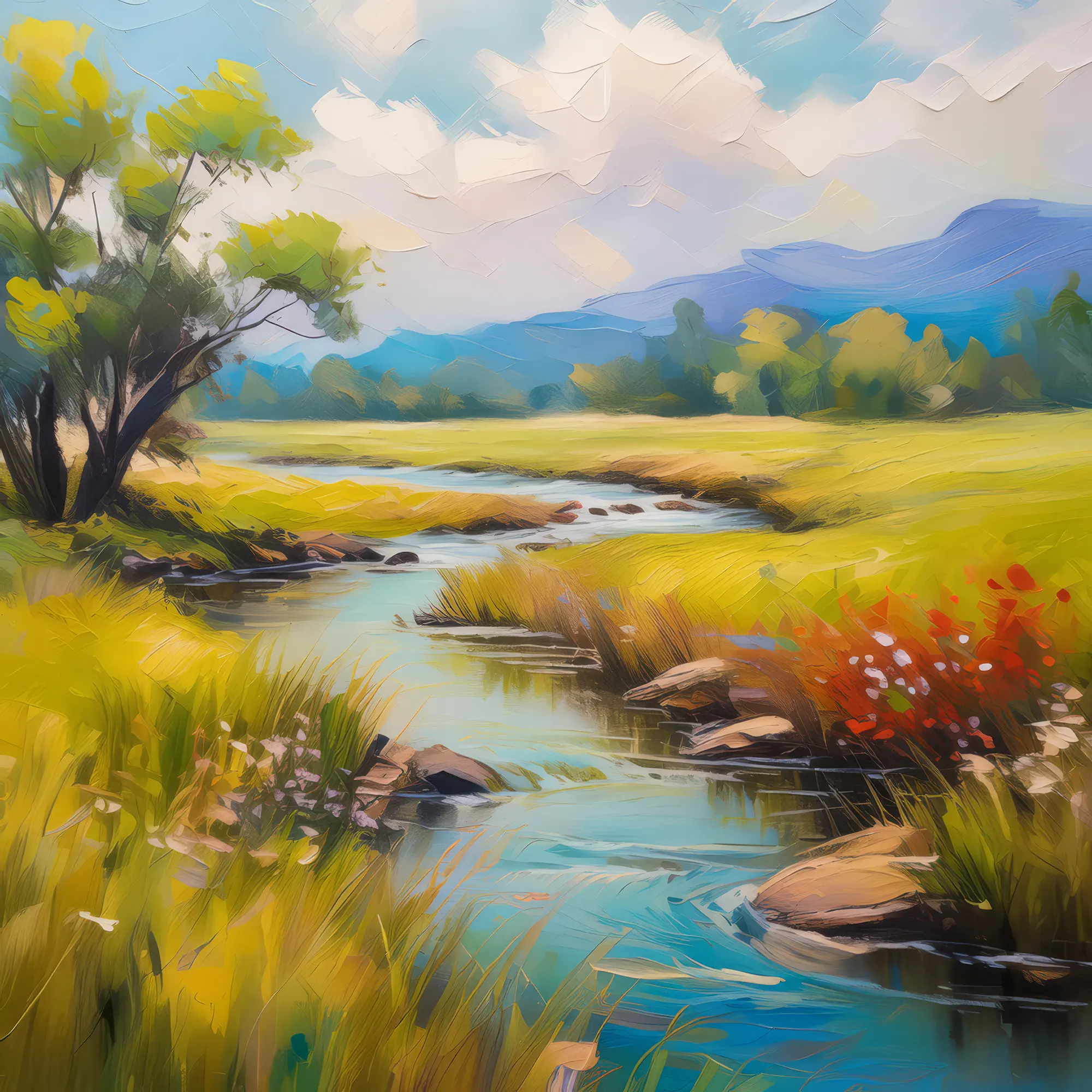 Painting: Grassland Stream Serenity