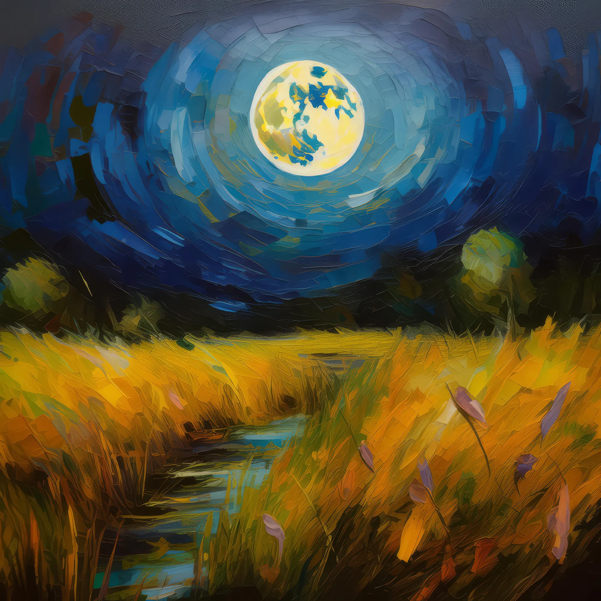 Painting: Grassland Under Full Moon